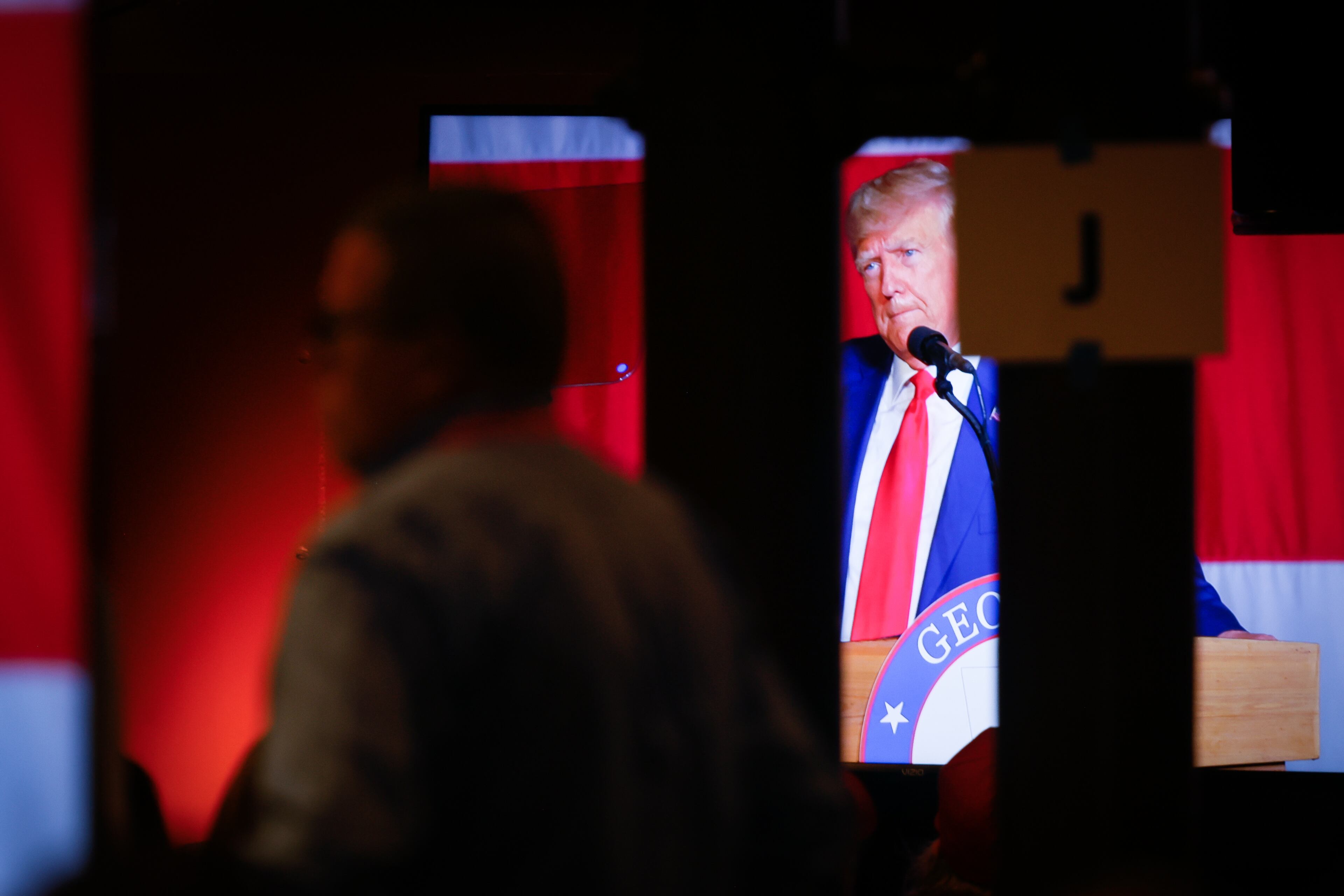 Former President Donald Trump speaks at the Georgia GOP convention in Columbus on Saturday, June 10, 2023. (Arvin Temkar / arvin.temkar@ajc.com)