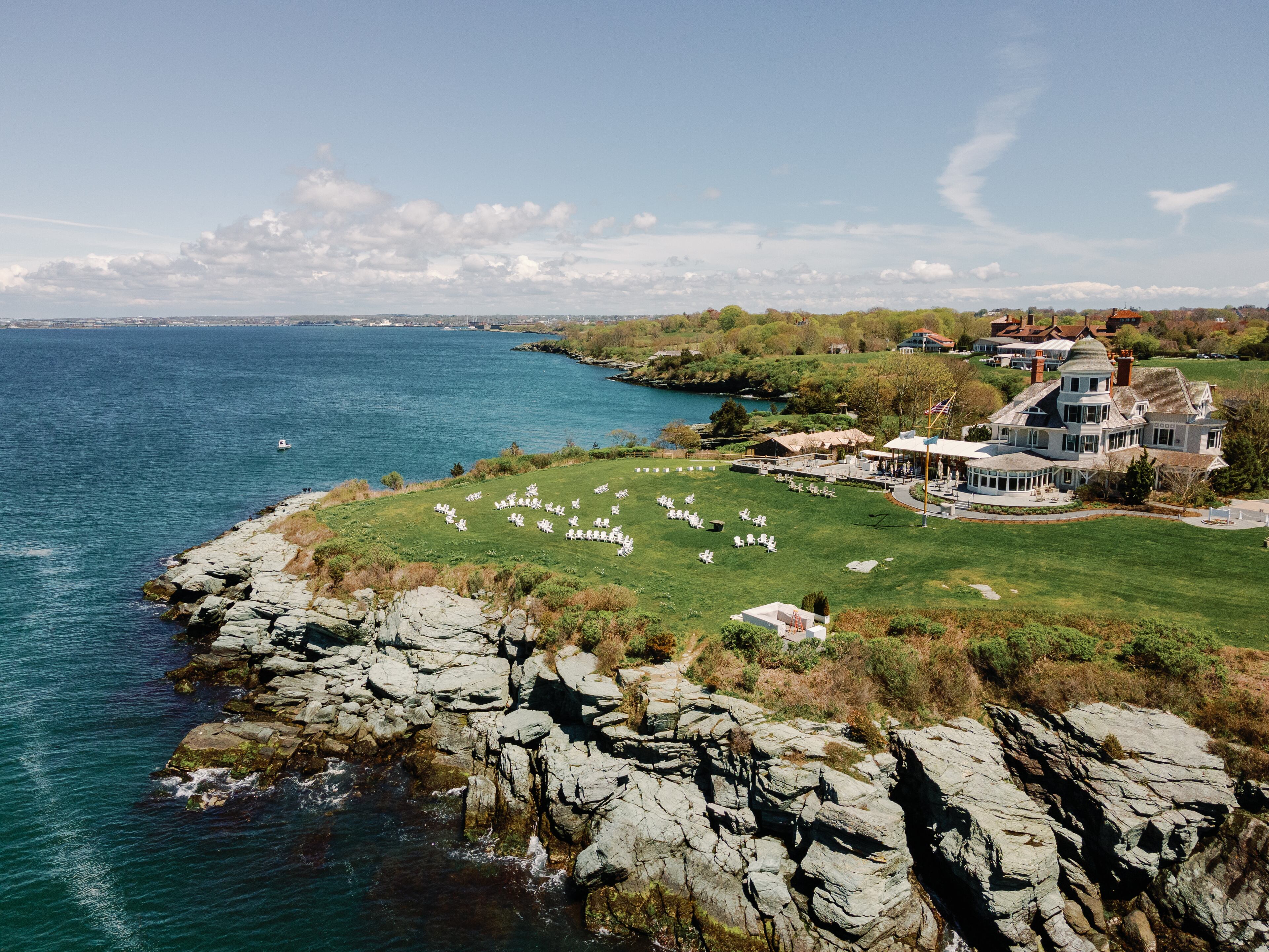 Perched atop a seaside cliff, Castle Hill Inn in Newport, Rhode Island overlooks the Atlantic Ocean. (Courtesy of Alex Paul Photography)