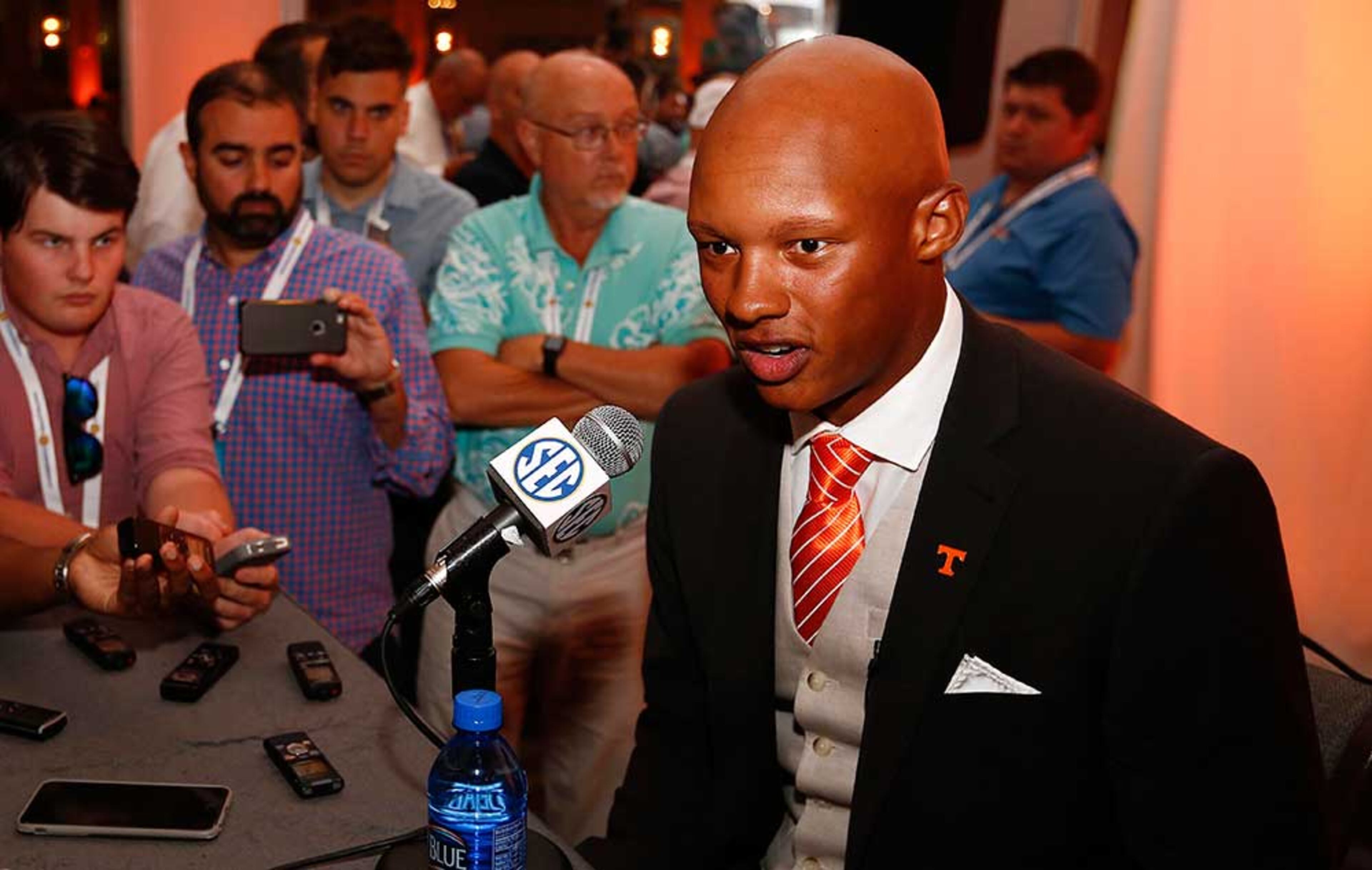 Tennessee QB Joshua Dobbs speaks to the media.