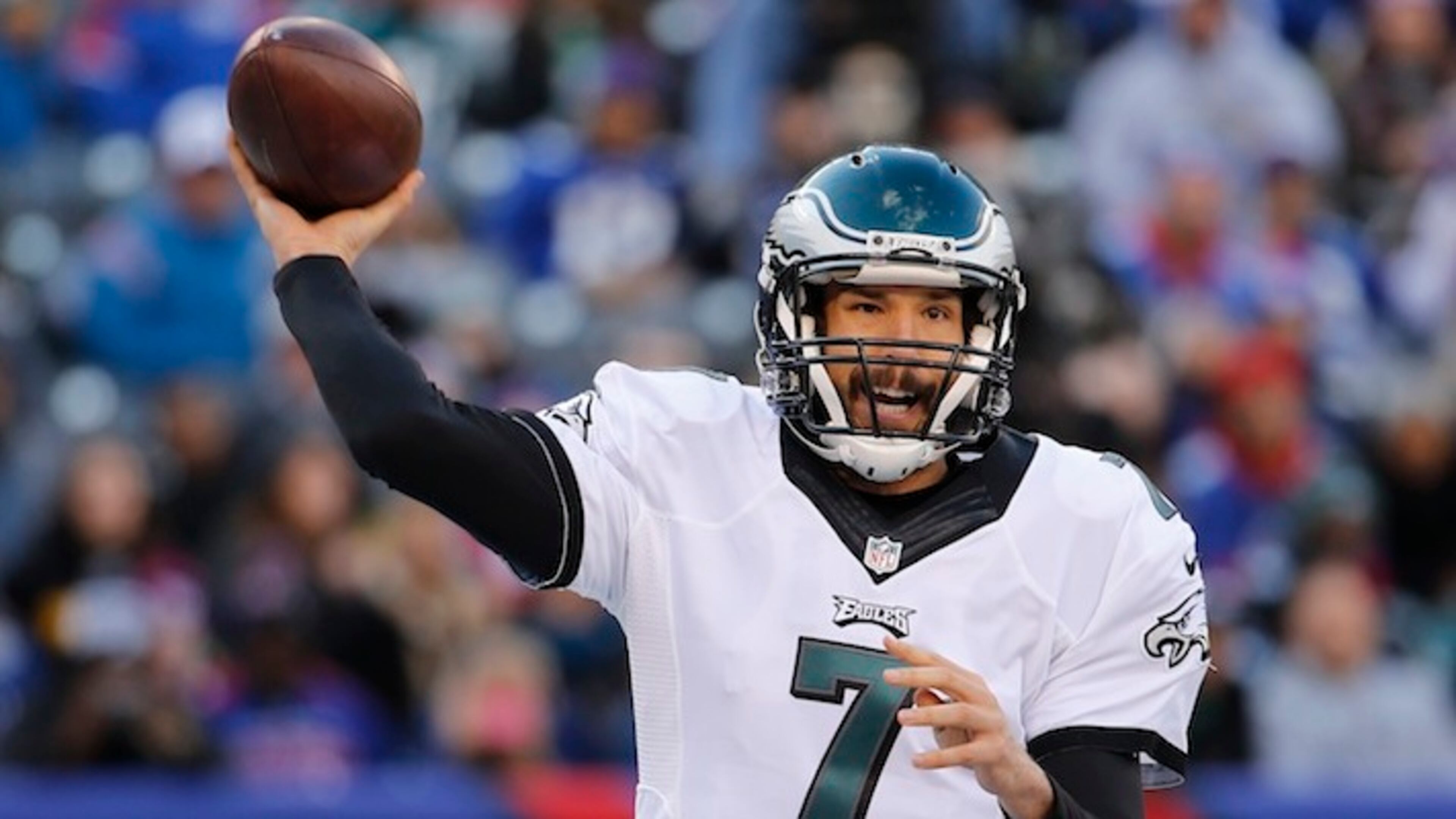 FILE - In this Sunday, Jan. 3, 2016 file photo, Philadelphia Eagles quarterback Sam Bradford (7) passes the ball against the New York Giants during an NFL football game in East Rutherford, N.J. Sam Bradford has agreed to a two-year contract with the Philadelphia Eagles, Tuesday, March 1, 2016. (AP Photo/Julio Cortez, File)