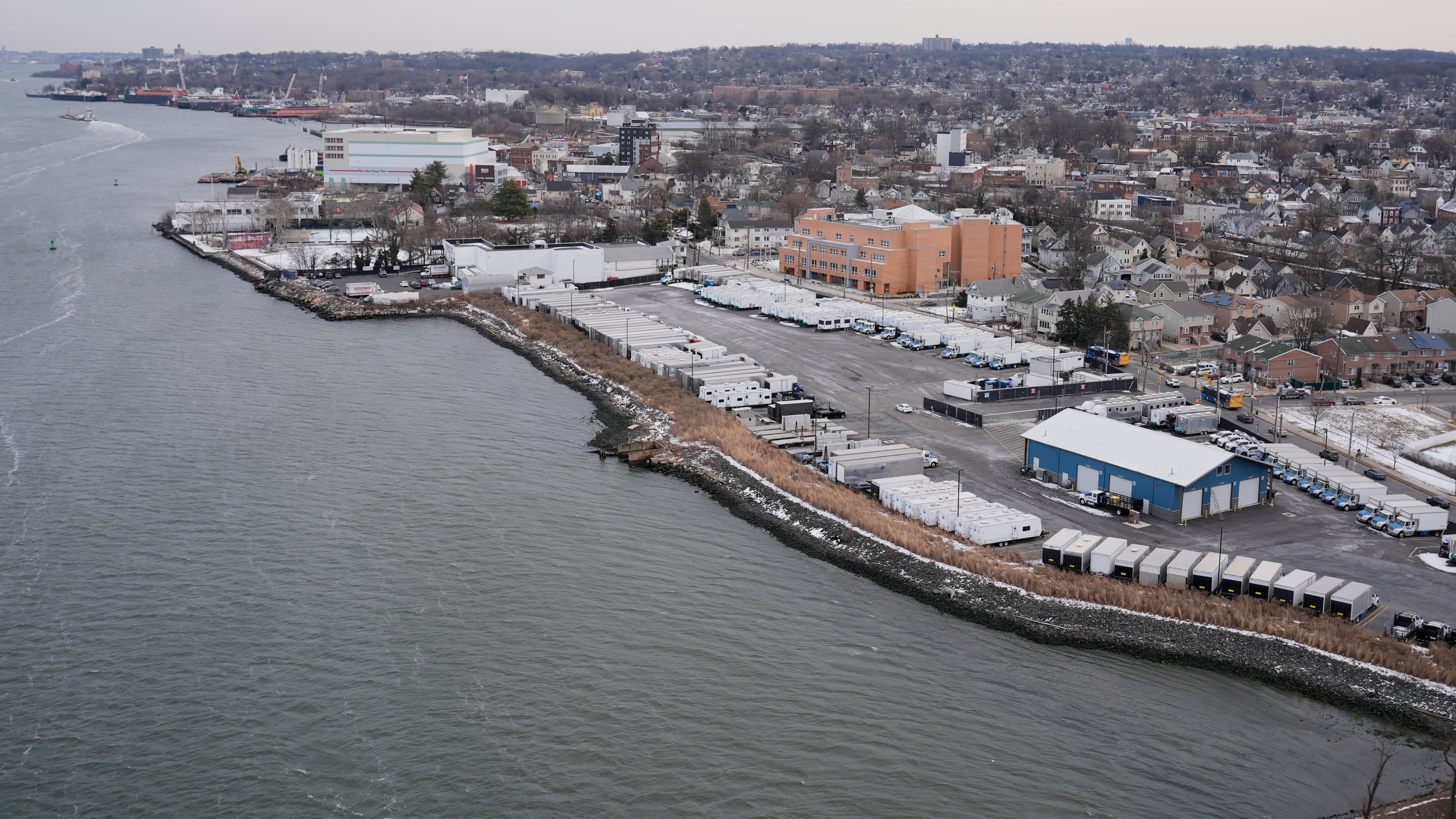 The coast of Staten Island is seen in New York, Friday, Jan. 23, 2026. (AP Photo/Seth Wenig)