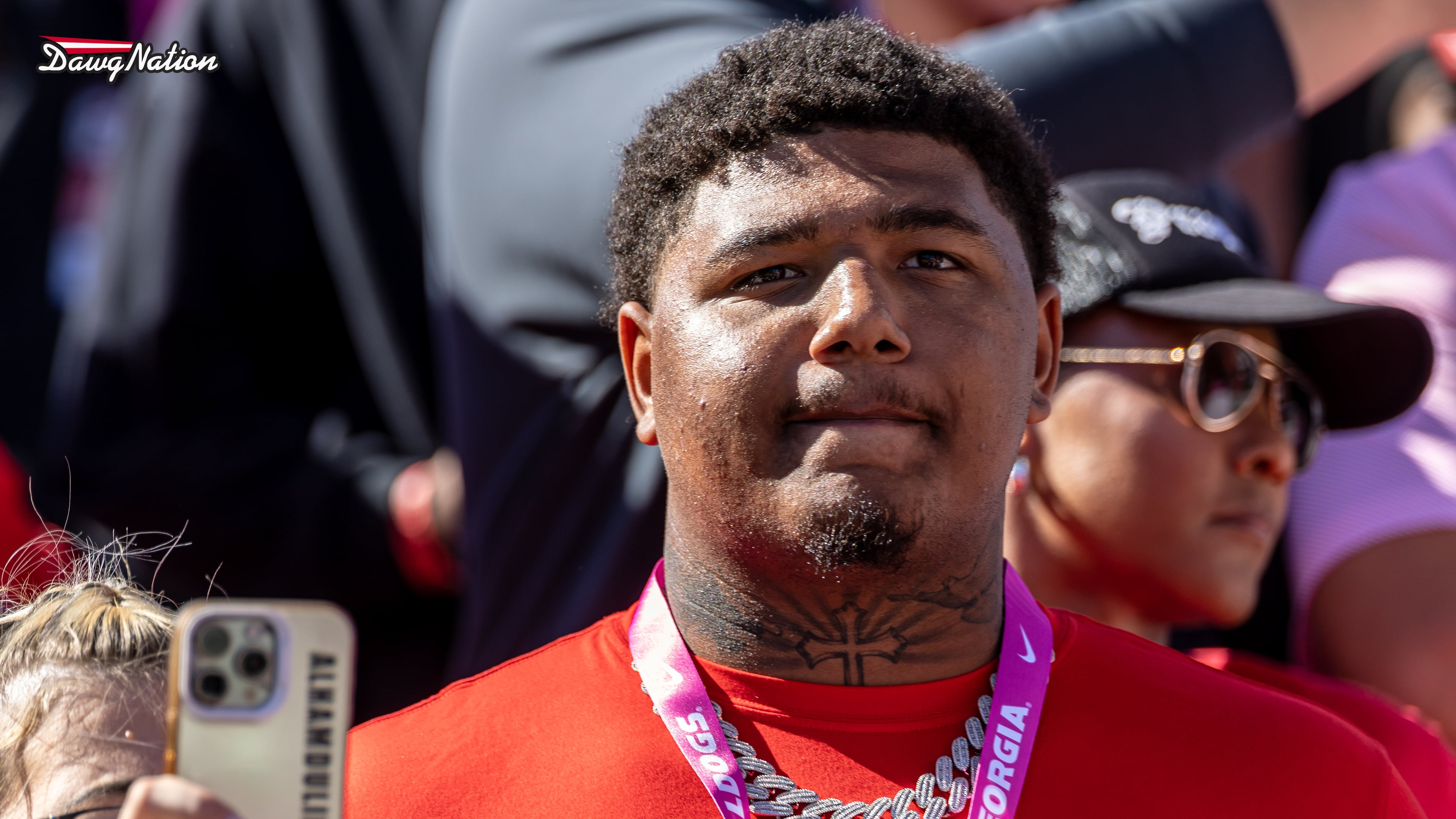 4-star JUCO defensive lineman Christian Mays enjoys the sights and sounds of his official visit for the Auburn game on Saturday, Oct. 17, 2026, in Athens. (Jeff Sentell/DawgNation)