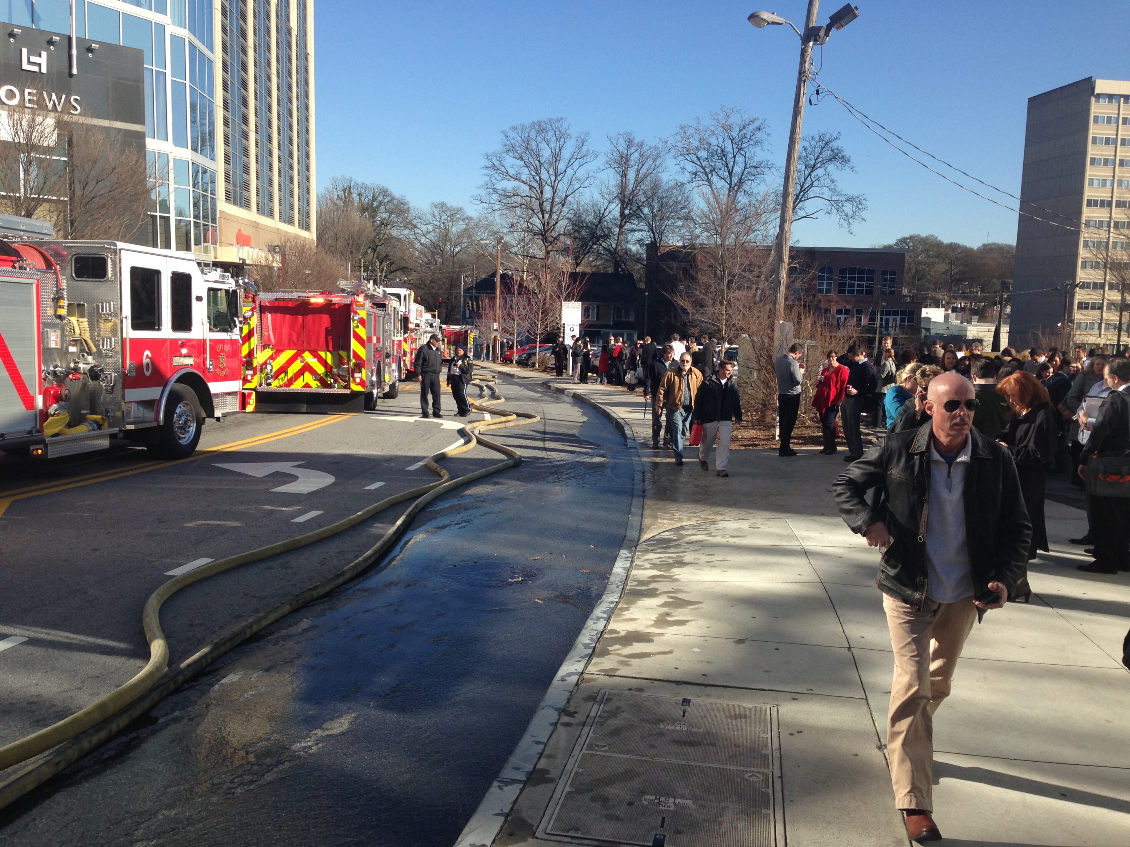 The Loews Atlanta Hotel on Peachtree Street has been evacuated due to a fire in the hotel's garage.