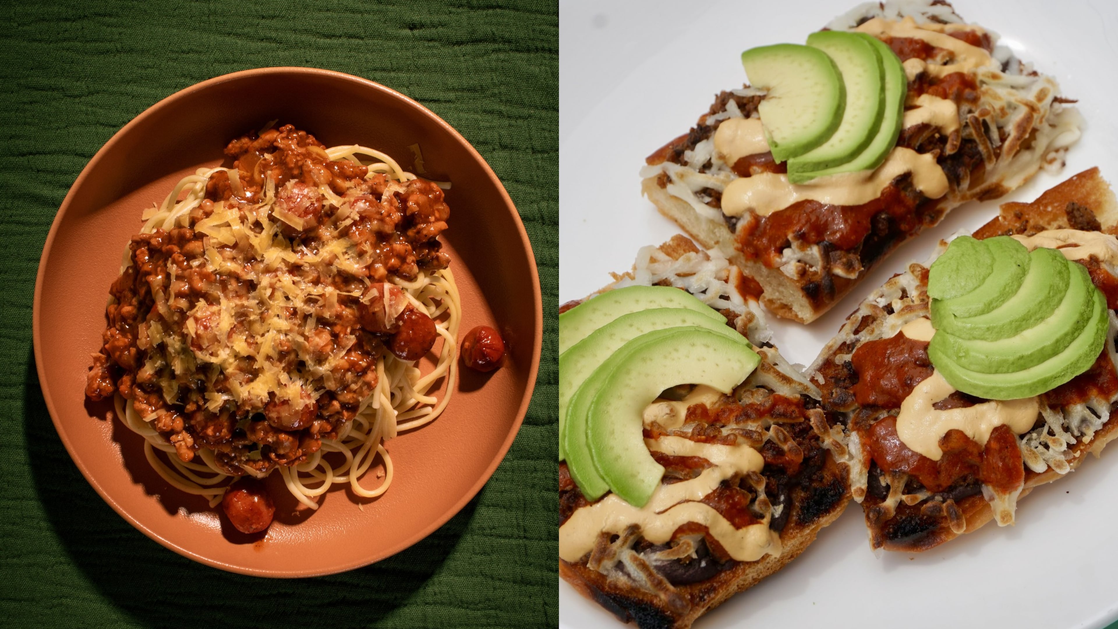 Manalo’s Bakery’s Filipino spaghetti (left) and La Semilla’s Middle Earth molletes are just two of the tasty offerings on tap this week. (Courtesy of Matthew Macasieb; Courtesy of La Semilla)