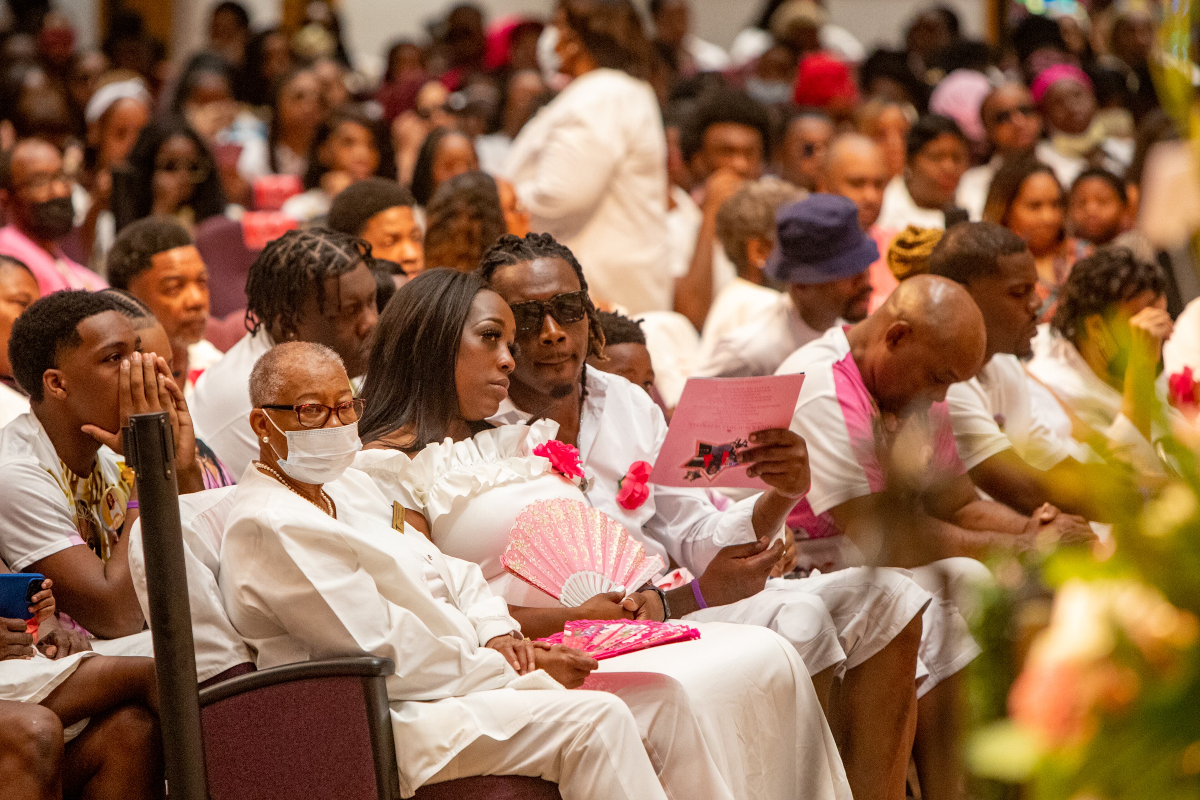 Friends, classmates and members of the community attend Bre’Asia Powell’s memorial service at Jackson Memorial Baptist Church in Atlanta on Saturday, June 3, 2023. Powell, 16, was fatally shot at a graduation party outside Benjamin E. Mays High School. (Jenni Girtman for The Atlanta Journal-Constitution)