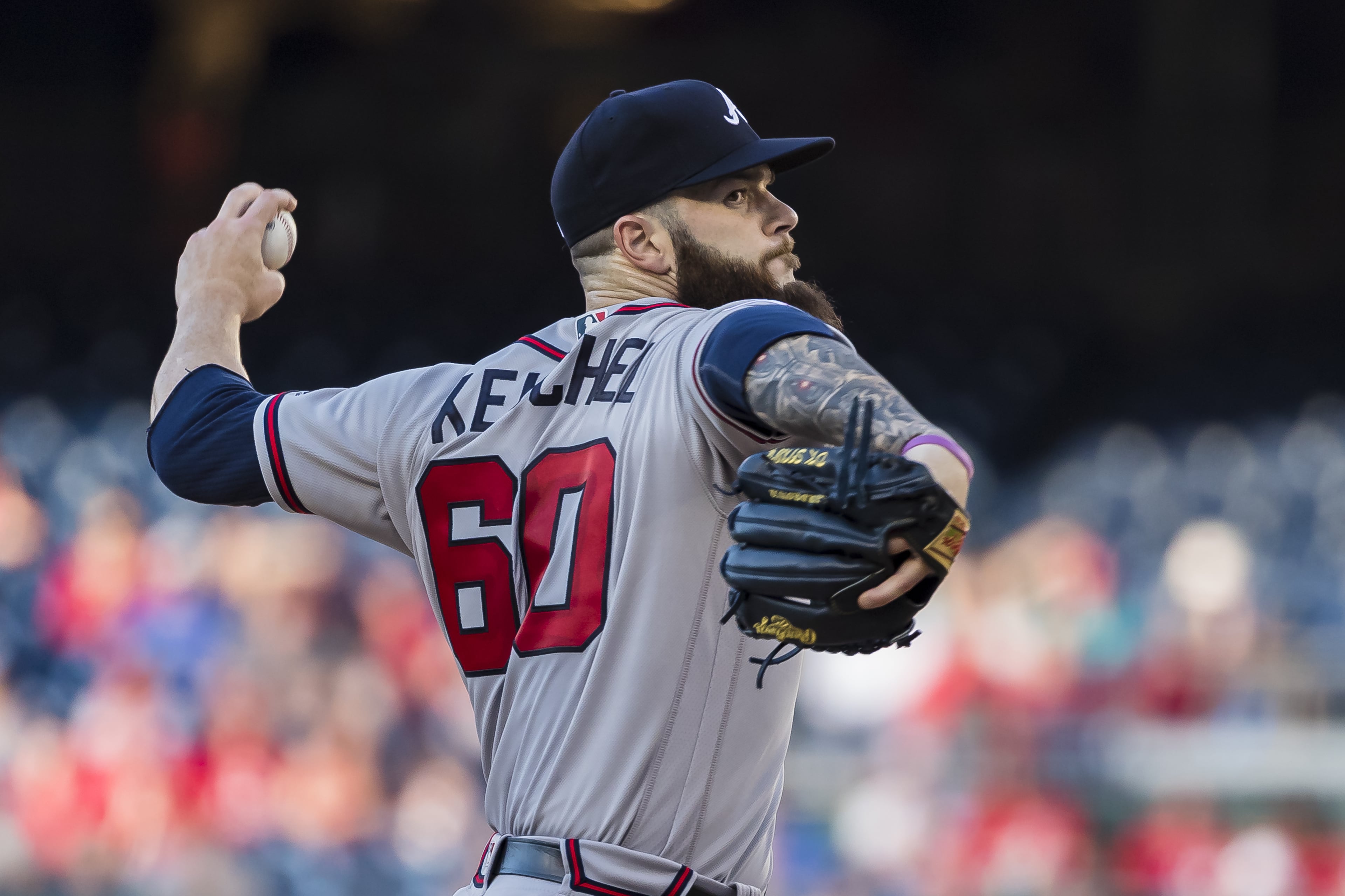 Dallas Keuchel #60 of the Atlanta Braves pitches in his debut against the Washington Nationals during the first inning at Nationals Park on June 21, 2019 in Washington, DC. (Photo by Scott Taetsch/Getty Images)