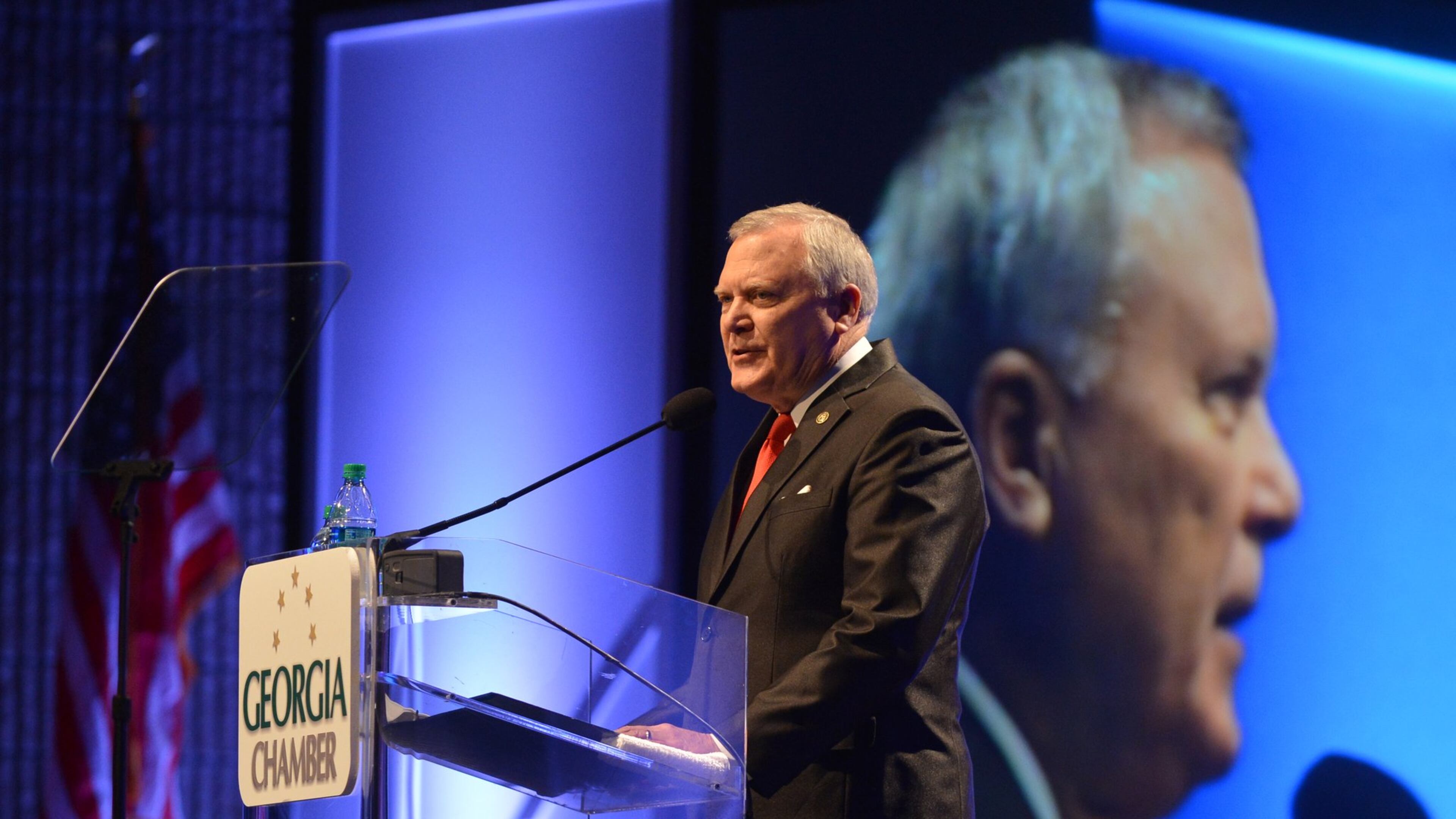 Georgia Gov. Nathan Deal speaks at the Georgia Chamber Annual Eggs & Issues Breakfast at the Georgia World Congress Center Wednesday January 15, 2014. BRANT SANDERLIN /BSANDERLIN@AJC.COM