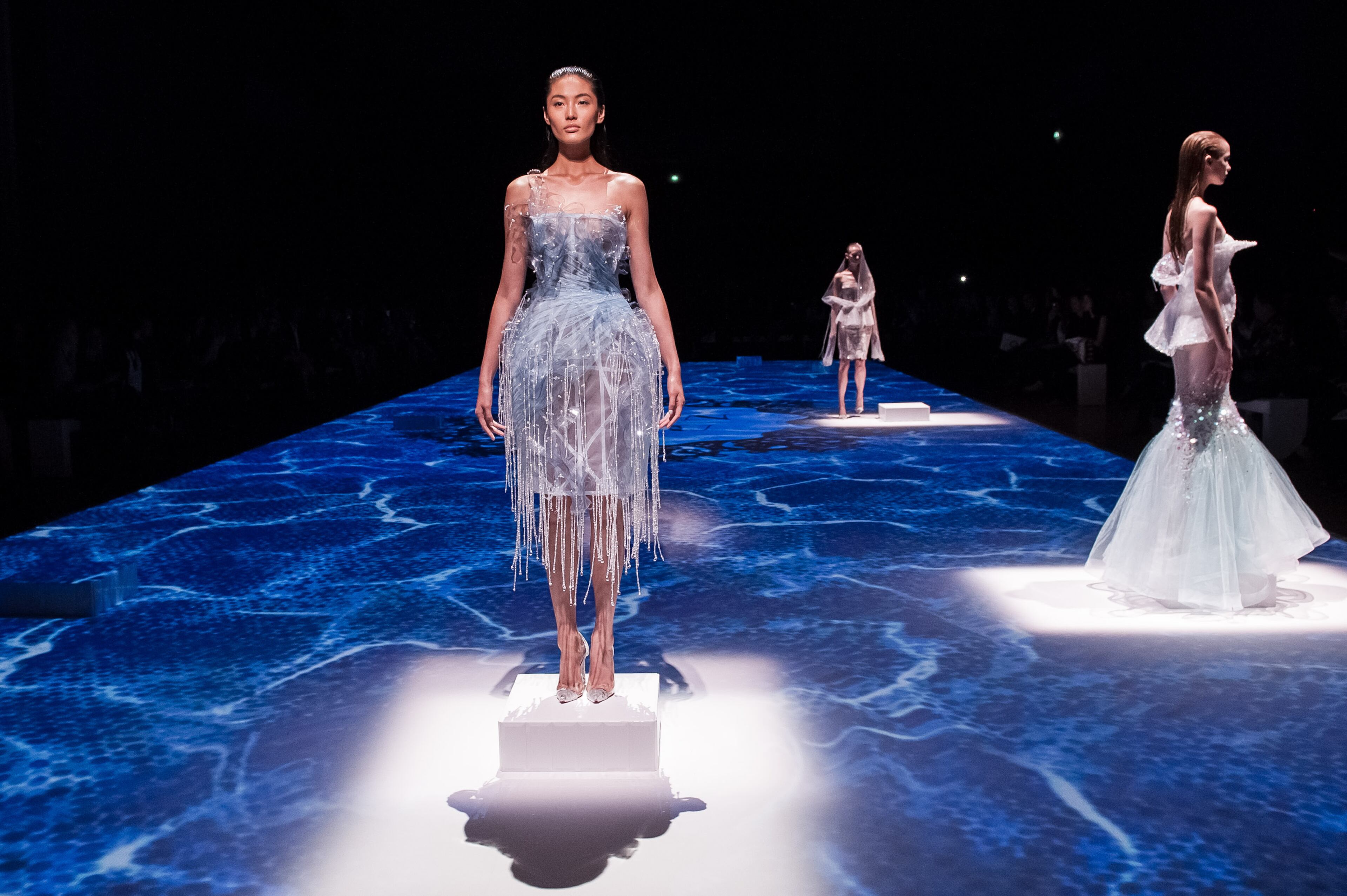 PARIS, FRANCE - JULY 09: Models walk the runway during the Lan YU show as part of Paris Fashion Week - Haute Couture Fall/Winter 2014-2015 at Grand Palais on July 9, 2014 in Paris, France. (Photo by Francois Durand/Getty Images)