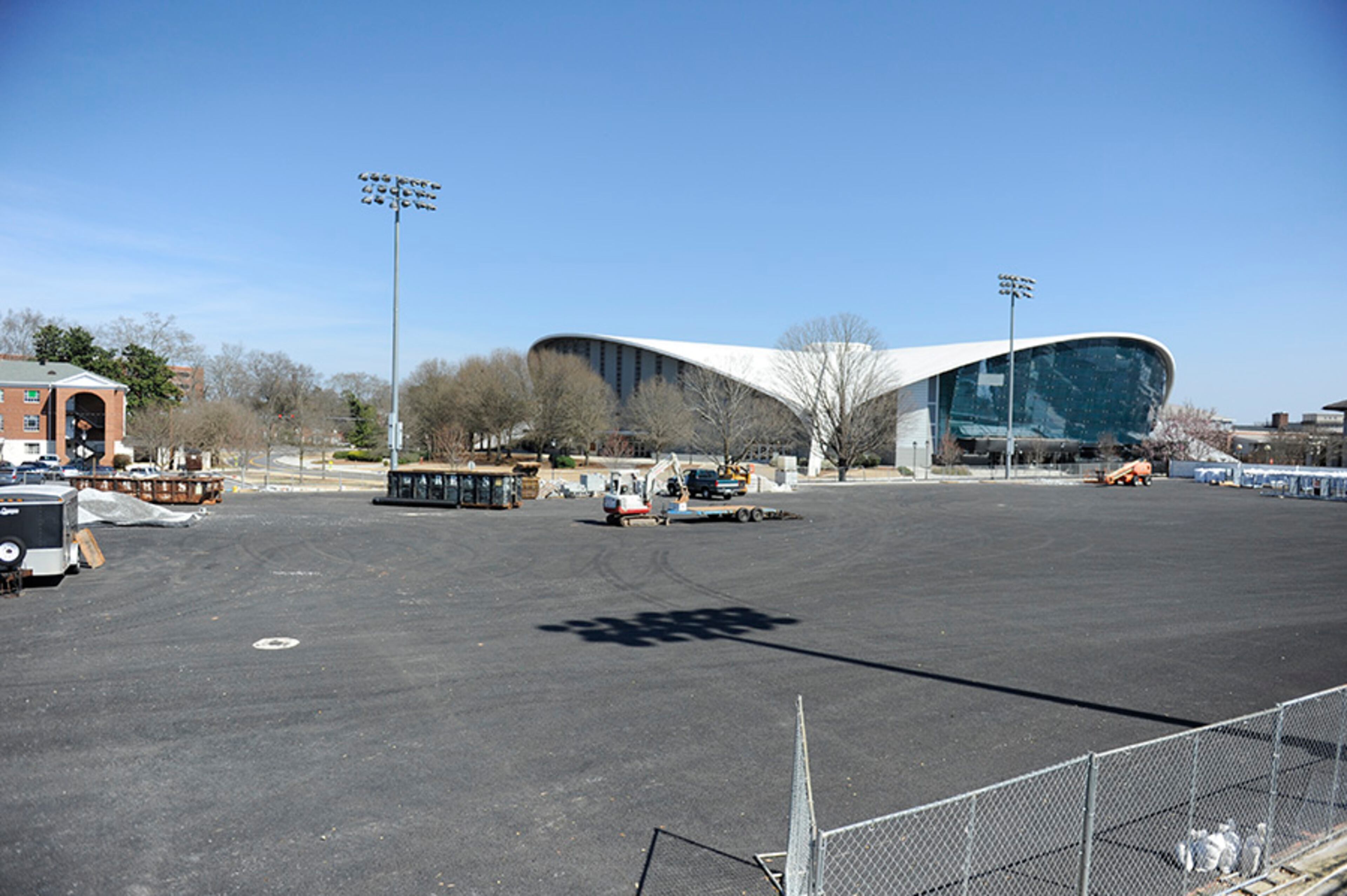 Workers prepared the fields by removing the old playing surface to make way for upgraded FieldTurf.