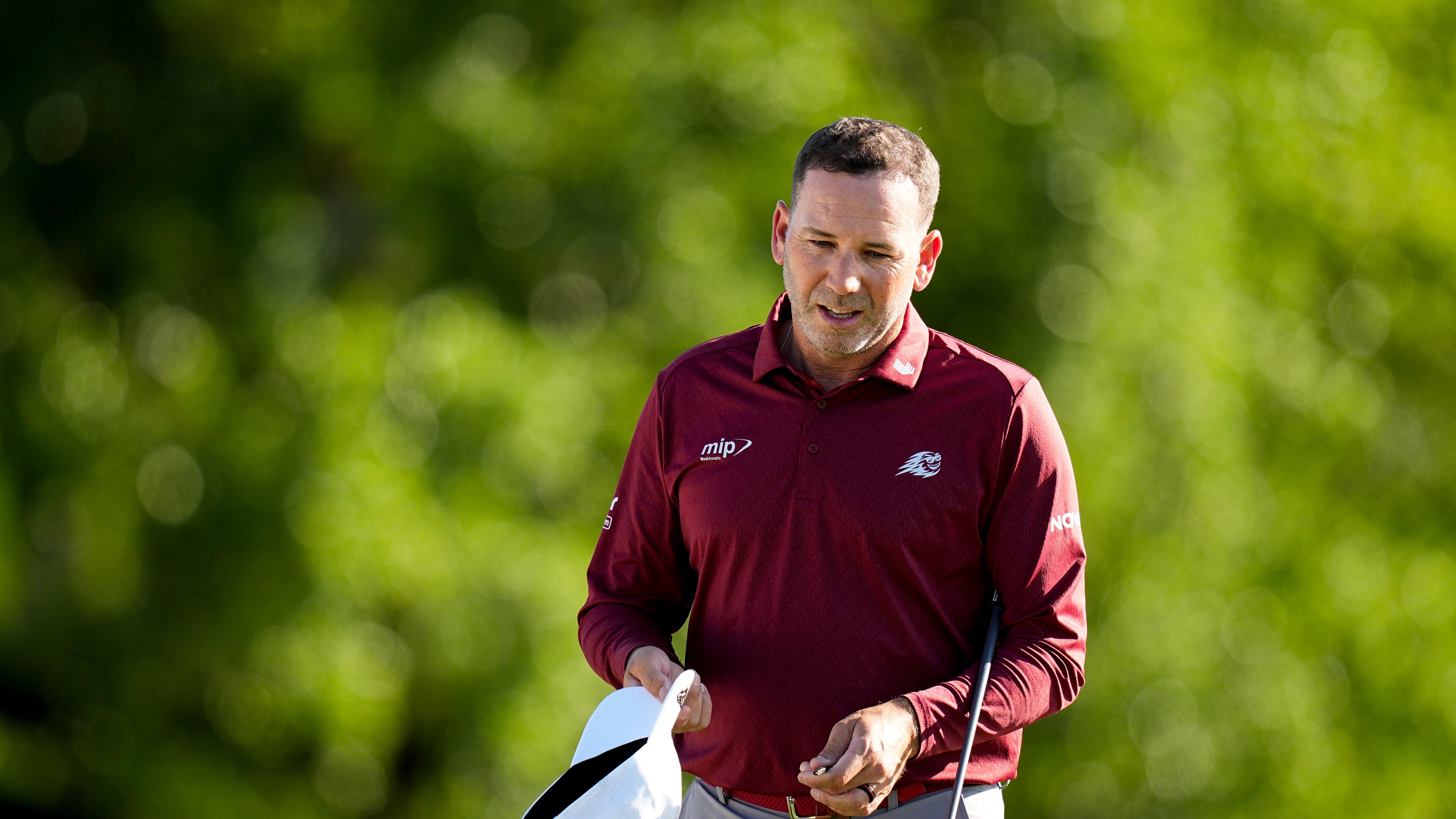 Sergio Garcia, of Spain, finshes his first round in the Masters golf tournament at the Augusta National Golf Club, Thursday, April 9, 2026, in Augusta, Ga. (AP Photo/Eric Gay)
