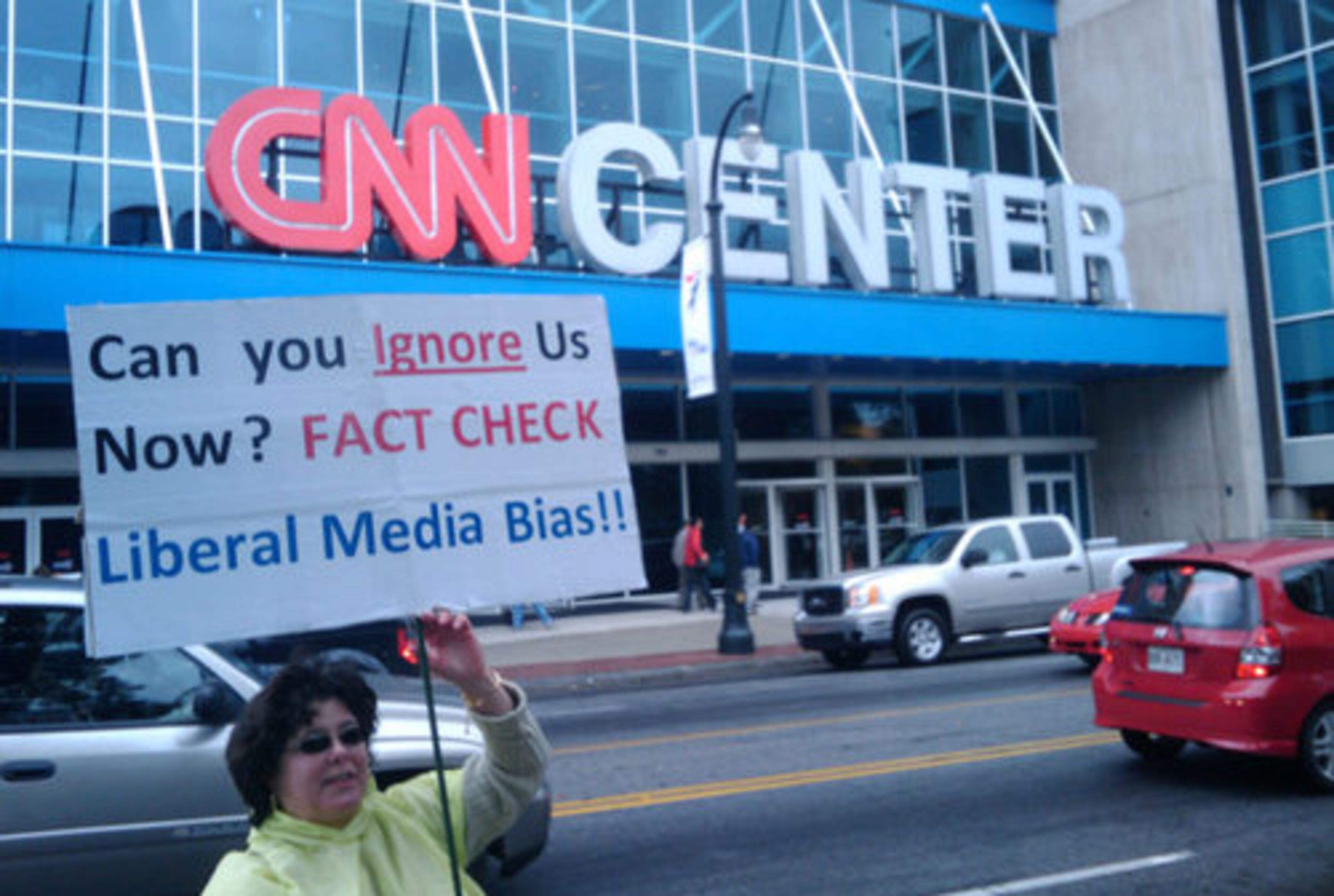 A crowd of demonstrators Saturday outside CNN Center and The Atlanta Journal-Constitution offices in downtown Atlanta protested what they called 'liberal bias' by mainstream media. About 200 protesters were on hand, according to police estimates. A demonstrator said about 600 attended the event.