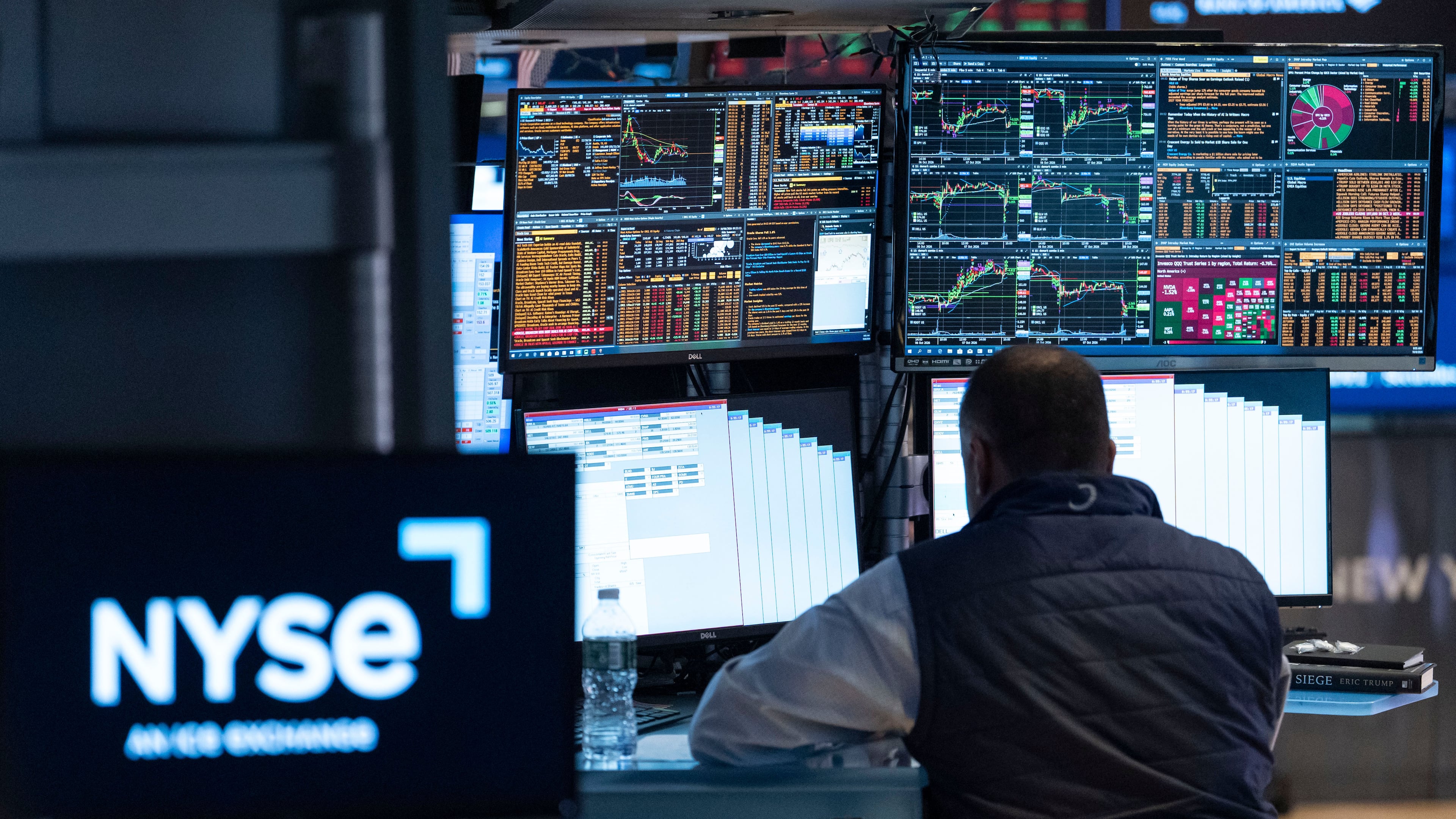 Specialist Dilip Patel works on the floor of the New York Stock Exchange, Thursday, Oct. 8, 2026, in New York. (AP Photo/Yuki Iwamura)
