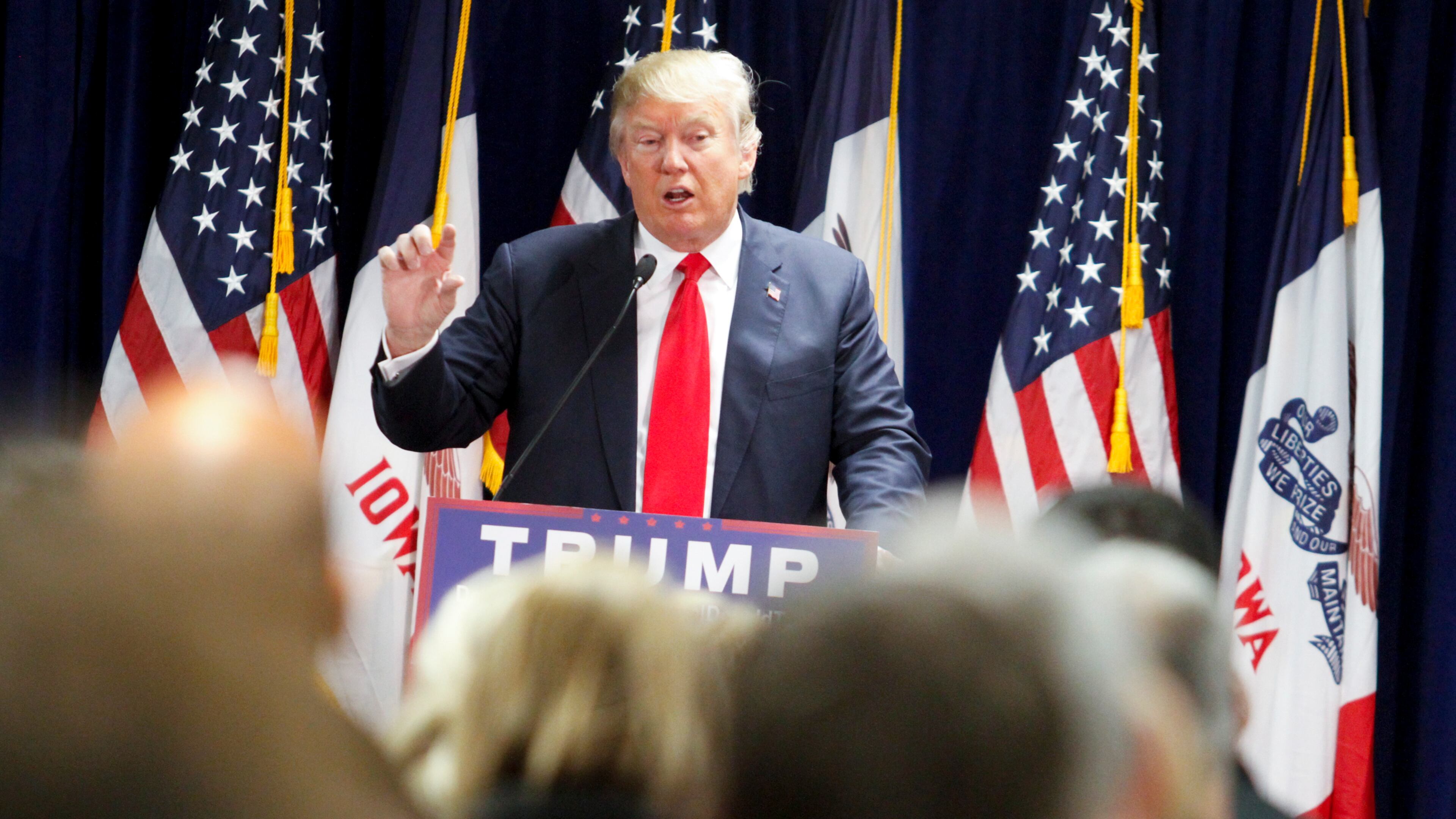 Republican presidential candidate Donald Trump speaks during a rally at the Des Moines Area Community College Newton Campus, Thursday, Nov. 19, 2015, in Newton, Iowa. (AP Photo/Matthew Holst)