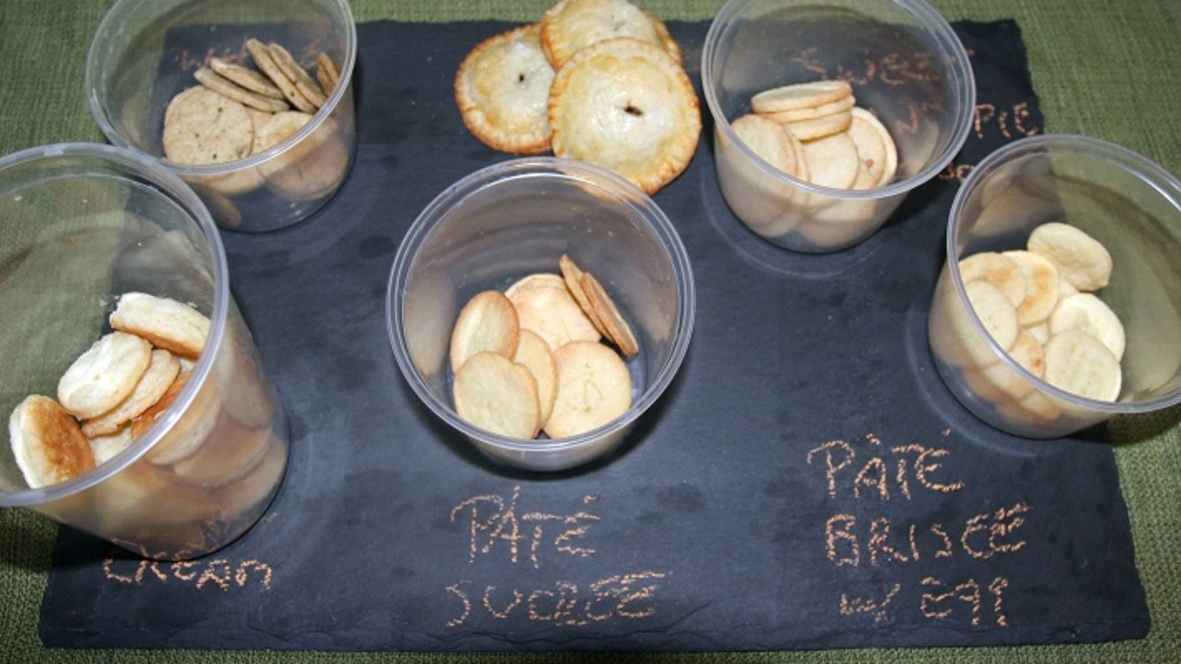 A selection of samples of pie crusts prepared by Chef Larkin Rogers during a class at the Countryside Conservancy offices in Boston Township, Ohio. (Katie Byard/Akron Beacon Journal/TNS)