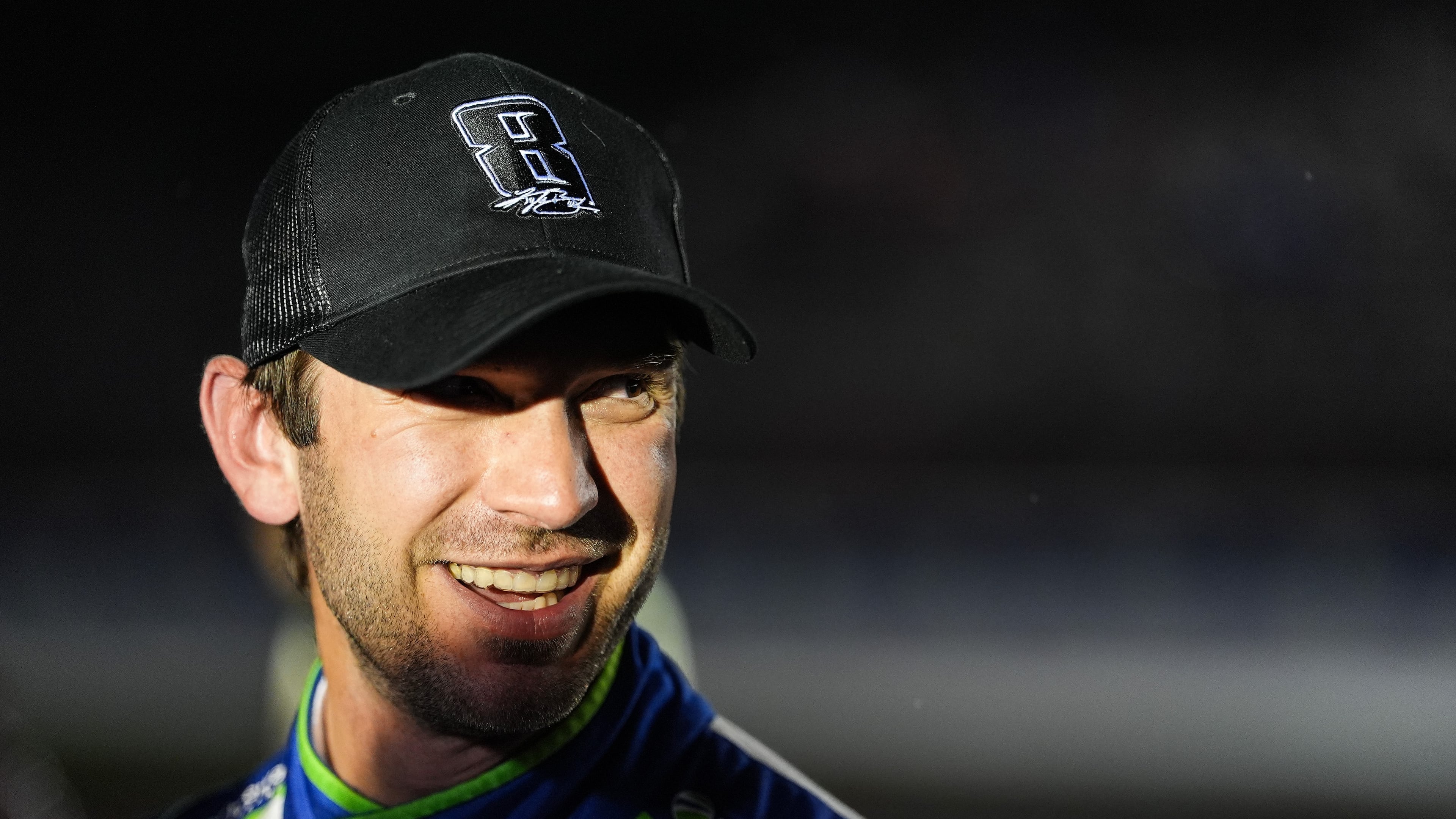 Daniel Suarez smiles after winning a NASCAR Cup Series auto race, Sunday, May 24, 2026, in Charlotte, N.C. (AP Photo/Matt Kelley)
