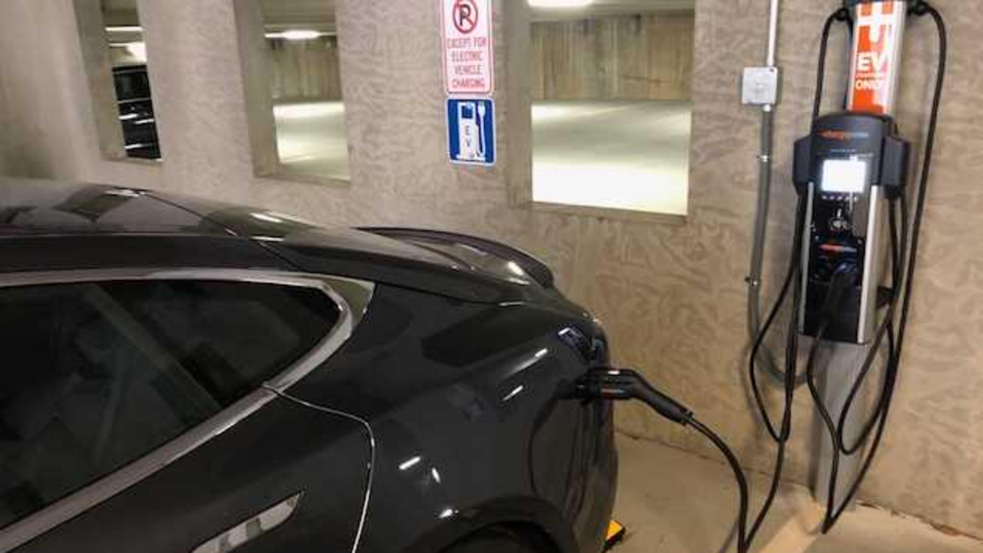 This is a photo of one of the two electric charging stations Kennesaw has installed in the city.