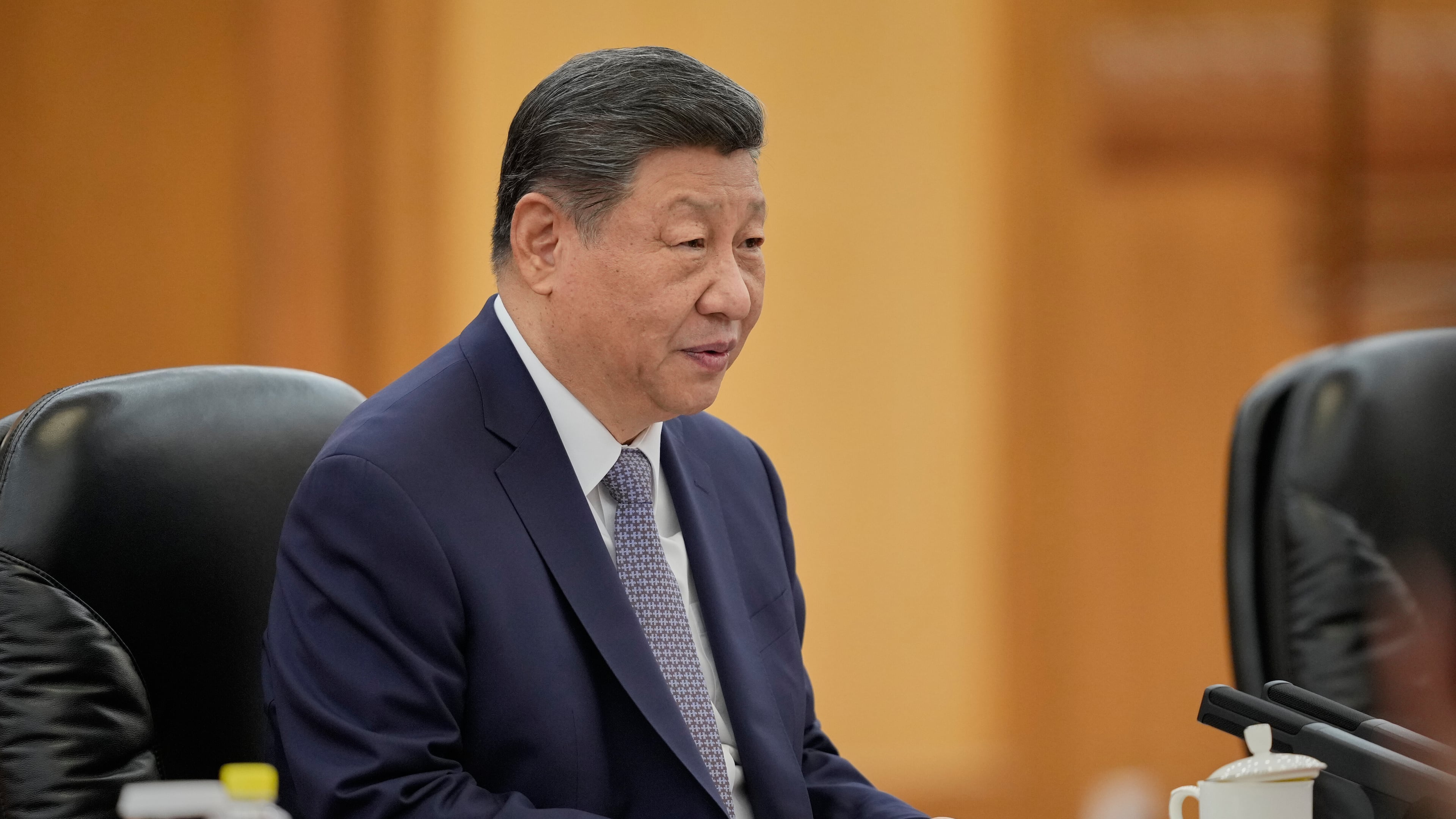 Chinese President Xi Jinping speaks during a meeting with Britain's Prime Minister Keir Starmer at the Great Hall of the People in Beijing Thursday, Jan. 29, 2026. (AP Photo/Vincent Thian, Pool)