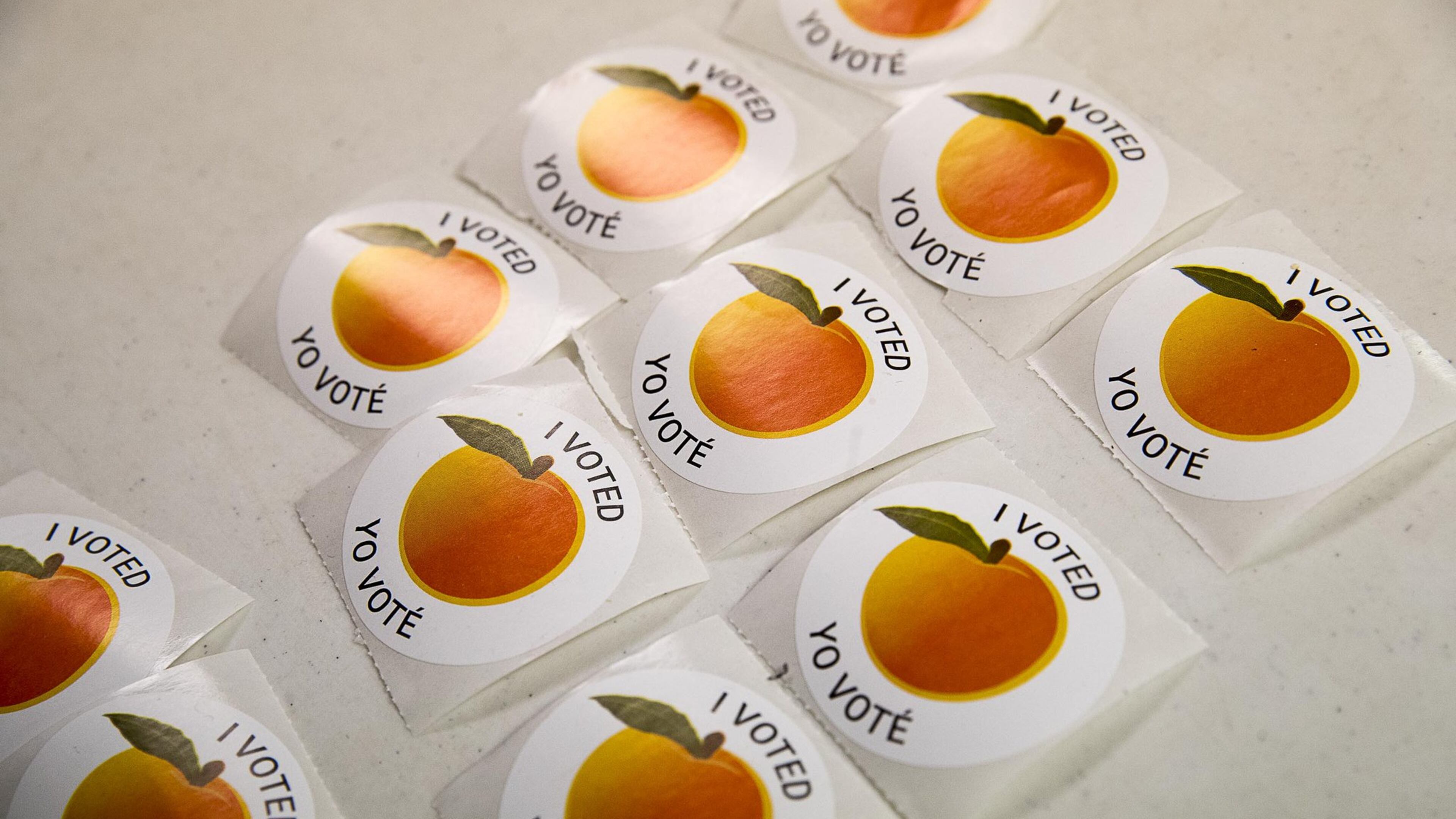 Stickers are displayed on a table during the Gwinnett County MARTA referendum special election at Harvest Community Church of the Nazarene in Lilburn, Tuesday, March 19, 2019. (ALYSSA POINTER/ALYSSA.POINTER@AJC.COM) AJC FILE PHOTO