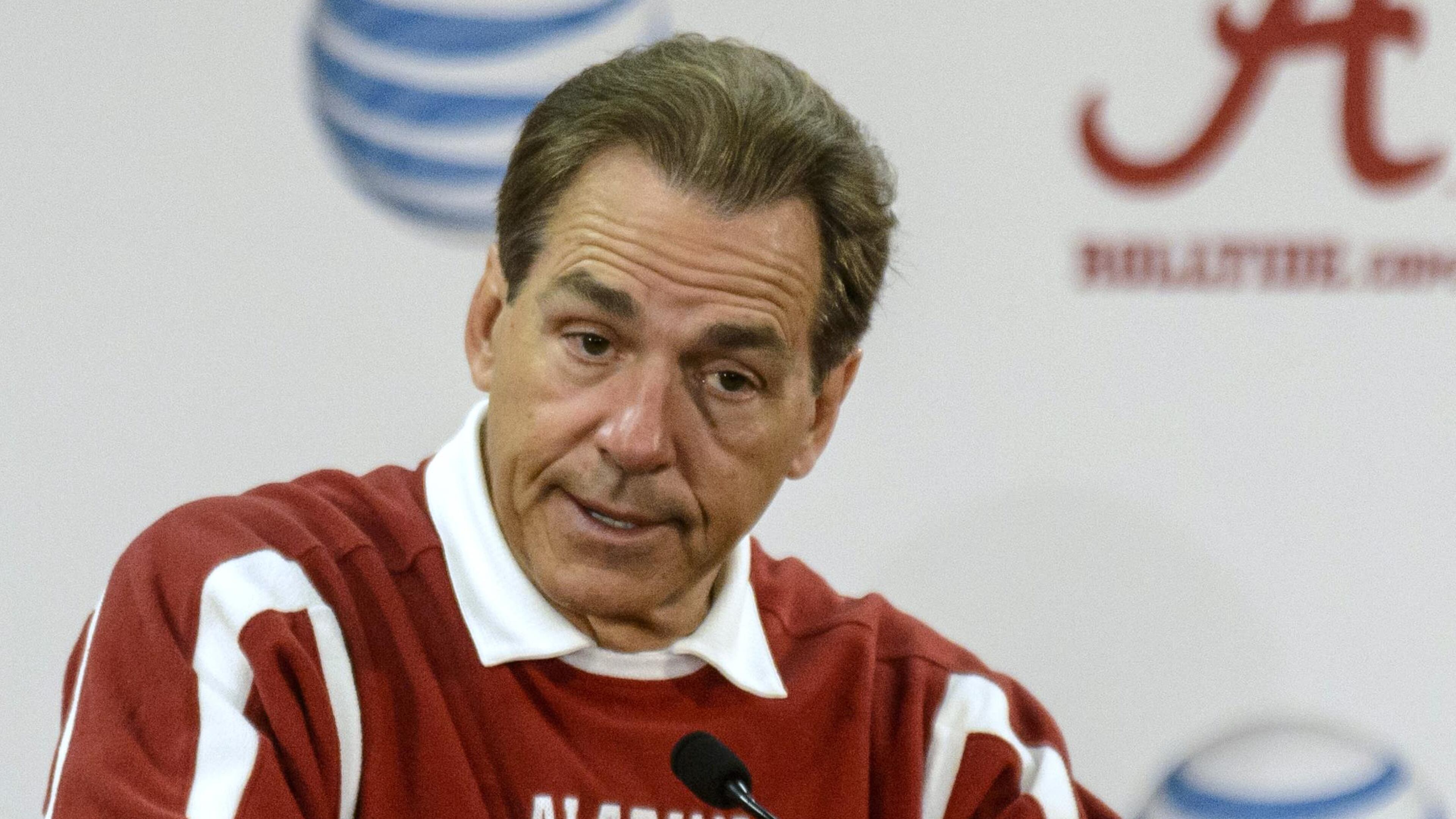 Alabama coach Nick Saban talks to reporters after spring football practice, Thursday, April 17, 2014, in Tuscaloosa, Ala. (AP Photo/AL.com, Vasha Hunt) MAGS OUT Alabama's Nick Saban was the only coach who favored a nine-game schedule. (AP)