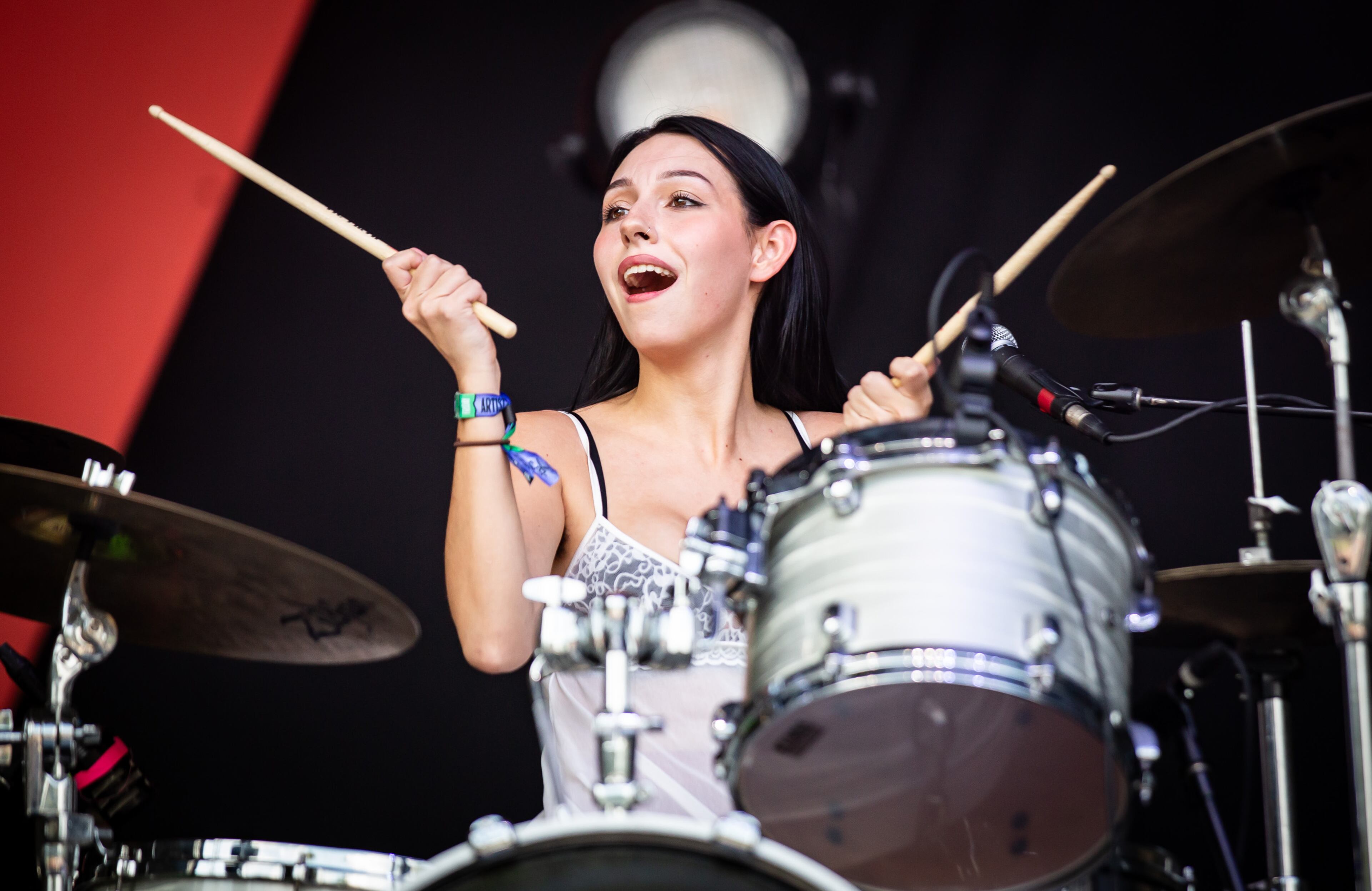 The Lambrini Girls perform on Day 1 of Shaky Knees at Piedmont Park on Friday, Sept. 19, 2025, in Atlanta. (Ryan Fleisher for the AJC)