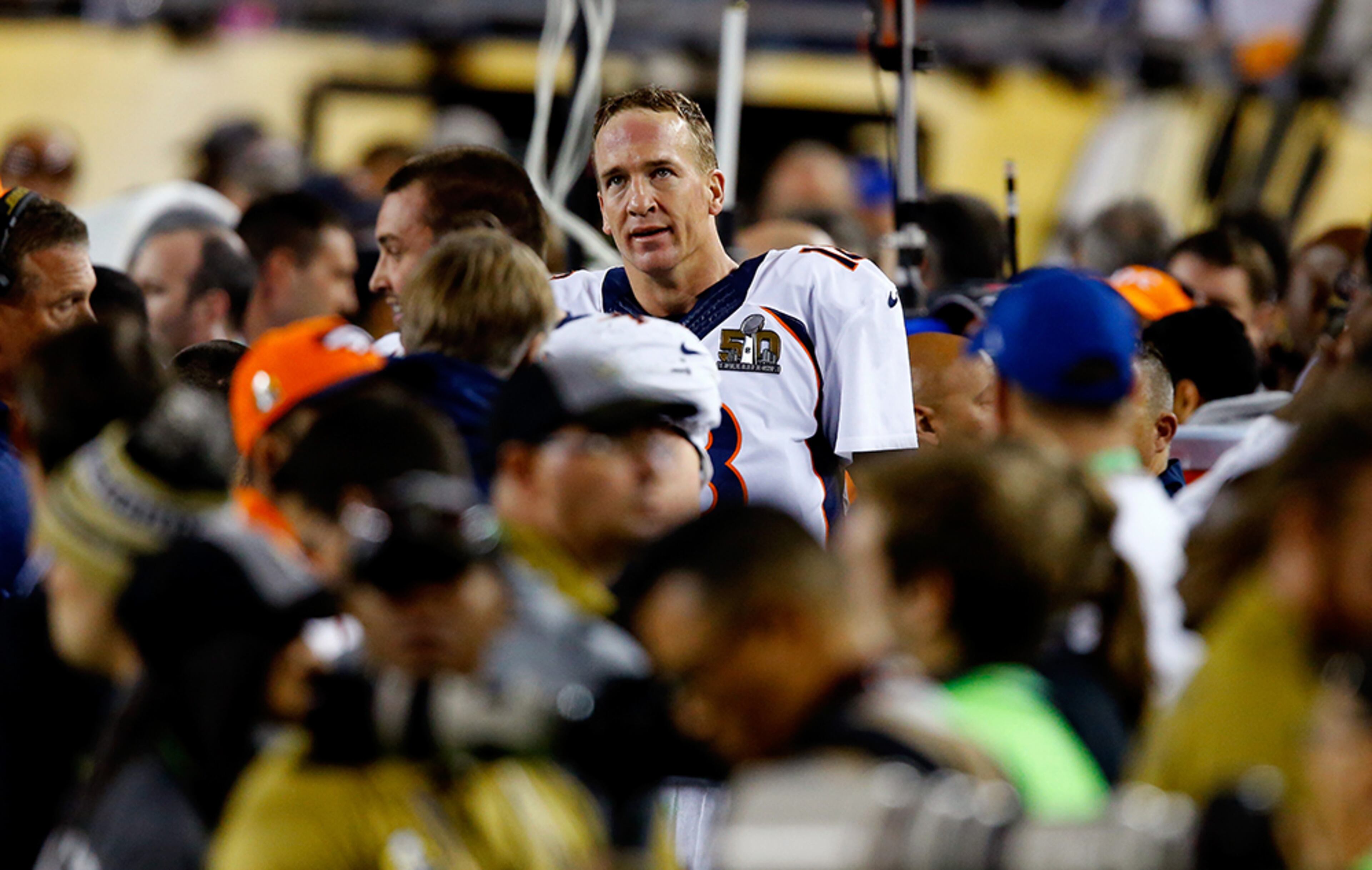 Peyton Manning looks on as Denver defeated the Carolina Panthers, 24-10, in Super Bowl 50 at Levi's Stadium on Feb. 7, 2016, in Santa Clara, Calif.