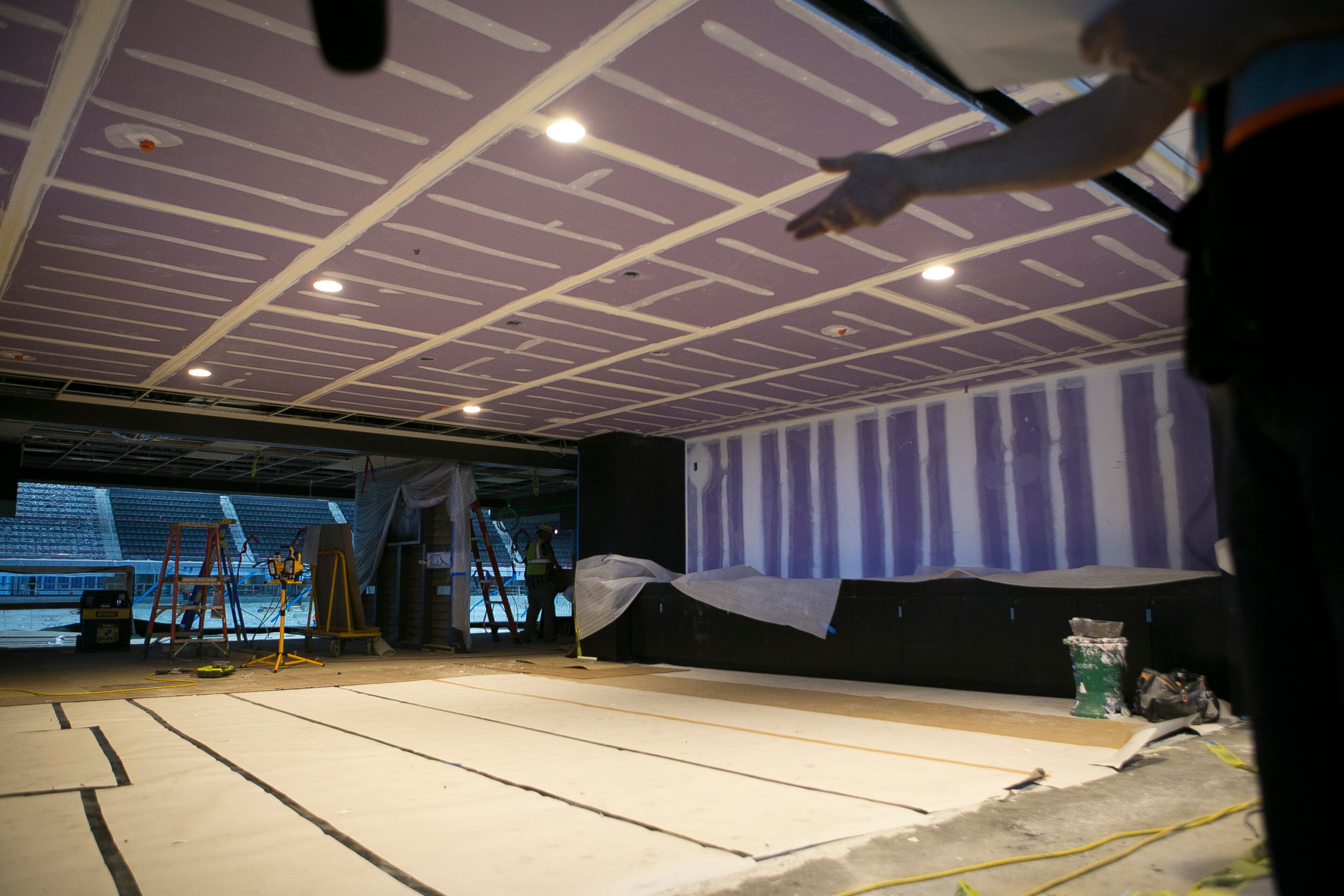 A suite from the Veranda Suites area is shown during a guided media tour through the in-progress renovations at the State Farm Arena in Atlanta, Ga., on Thurs., Sept. 20, 2018. The renovations, which total $192.5 million, are on track to be completed by the arena's scheduled open house on October 20. The current rate of progress is about $1 million of work per day, according to Brett Stefansson, Atlanta Hawks executive vice president and general manager of State Farm Arena. (CASEY SYKES, CASEYLANESYKES@GMAIL.COM)