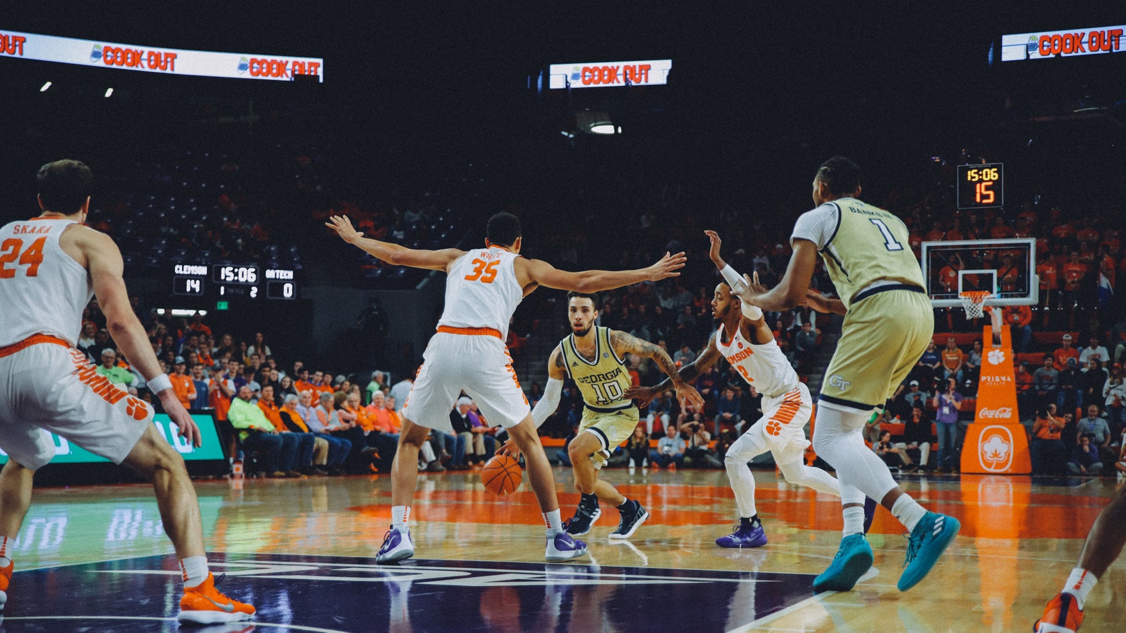 Georgia Tech guard Jose Alvarado scored 10 points on 3-for-9 shooting with five rebounds and three assists against Clemson January 16, 2019 at Littlejohn Coliseum. (Mary Alexander/Clemson Athletic Communications)