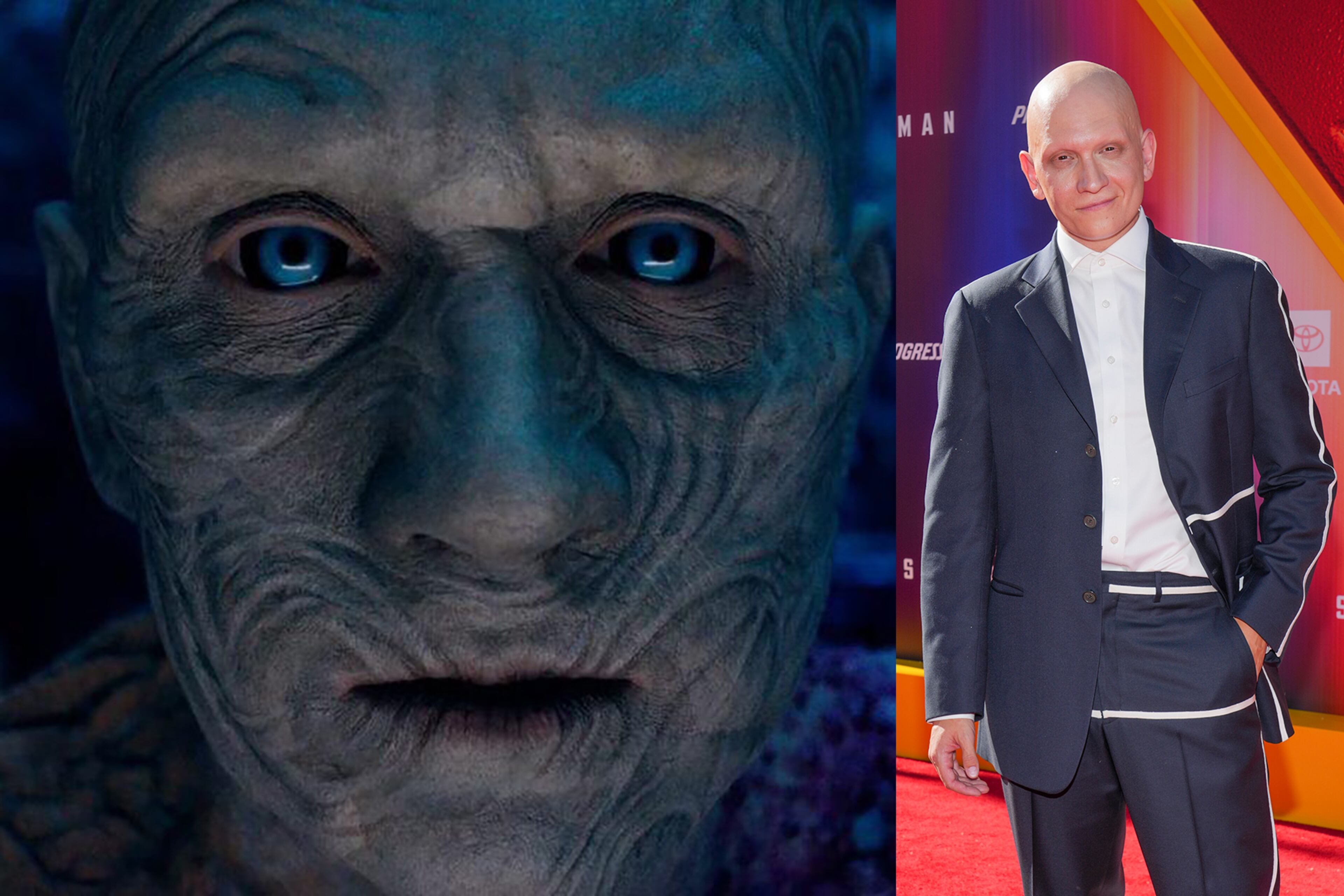 Anthony Carrigan, previously known for roles in "Barry" and "Gotham," plays Metamorpho in makeup that took five to six hours to put on each day. (DC Studios/AP)