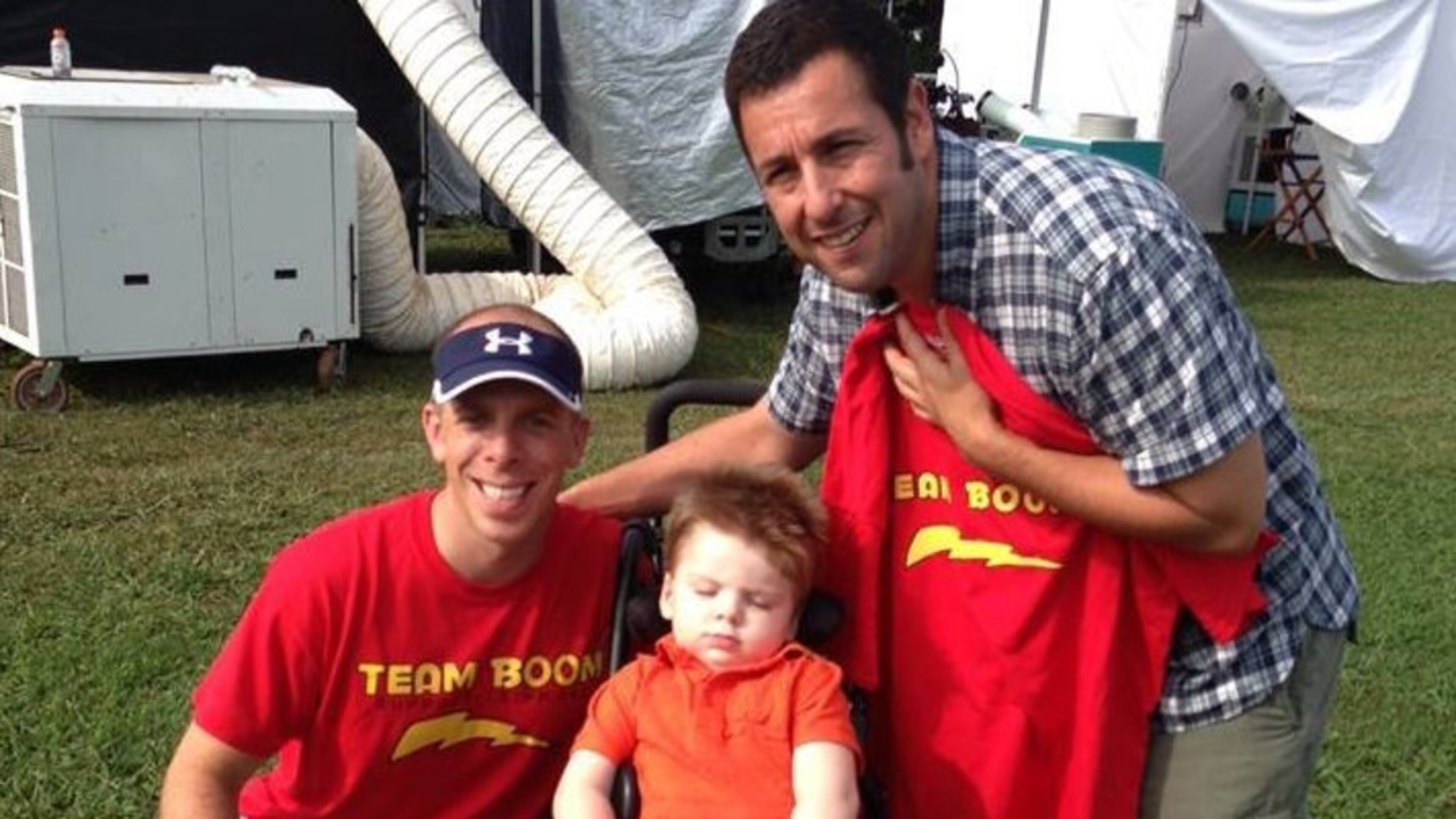 Tripp Halstead, with his dad Bill, got to visit the set of the Adam Sandler film "Blended" when it filmed in Georgia. Family photo