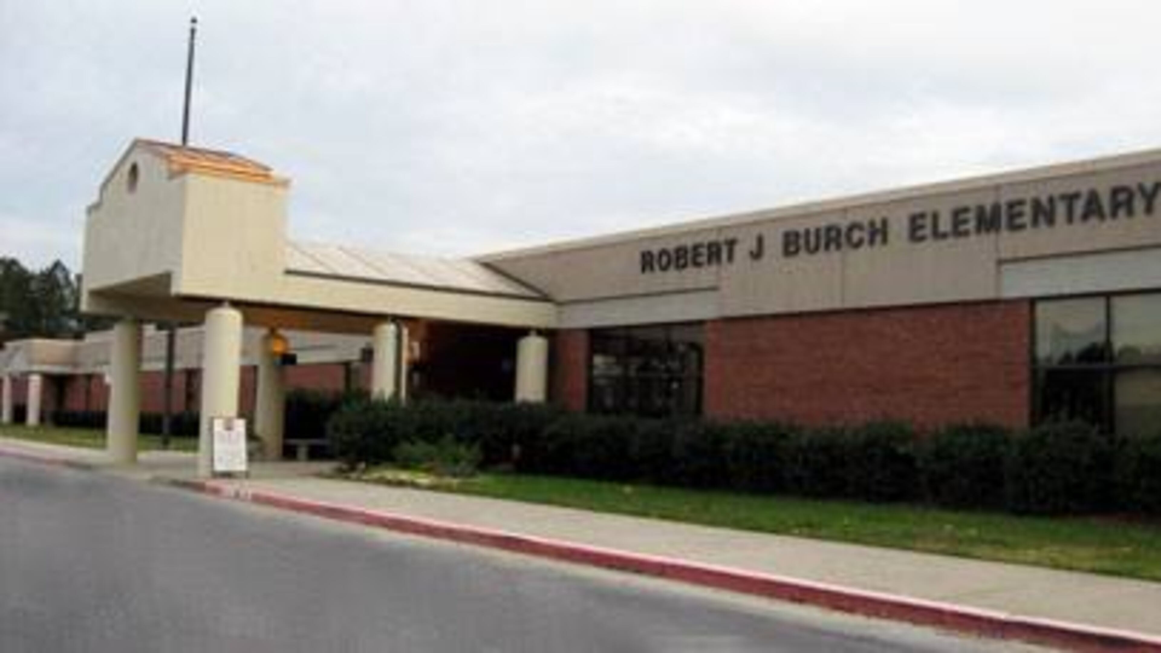 The stucco canopy at Robert J. Burch Elementary was damaged by heavy rain earlier this year. Courtesy Fayette County Public Schools