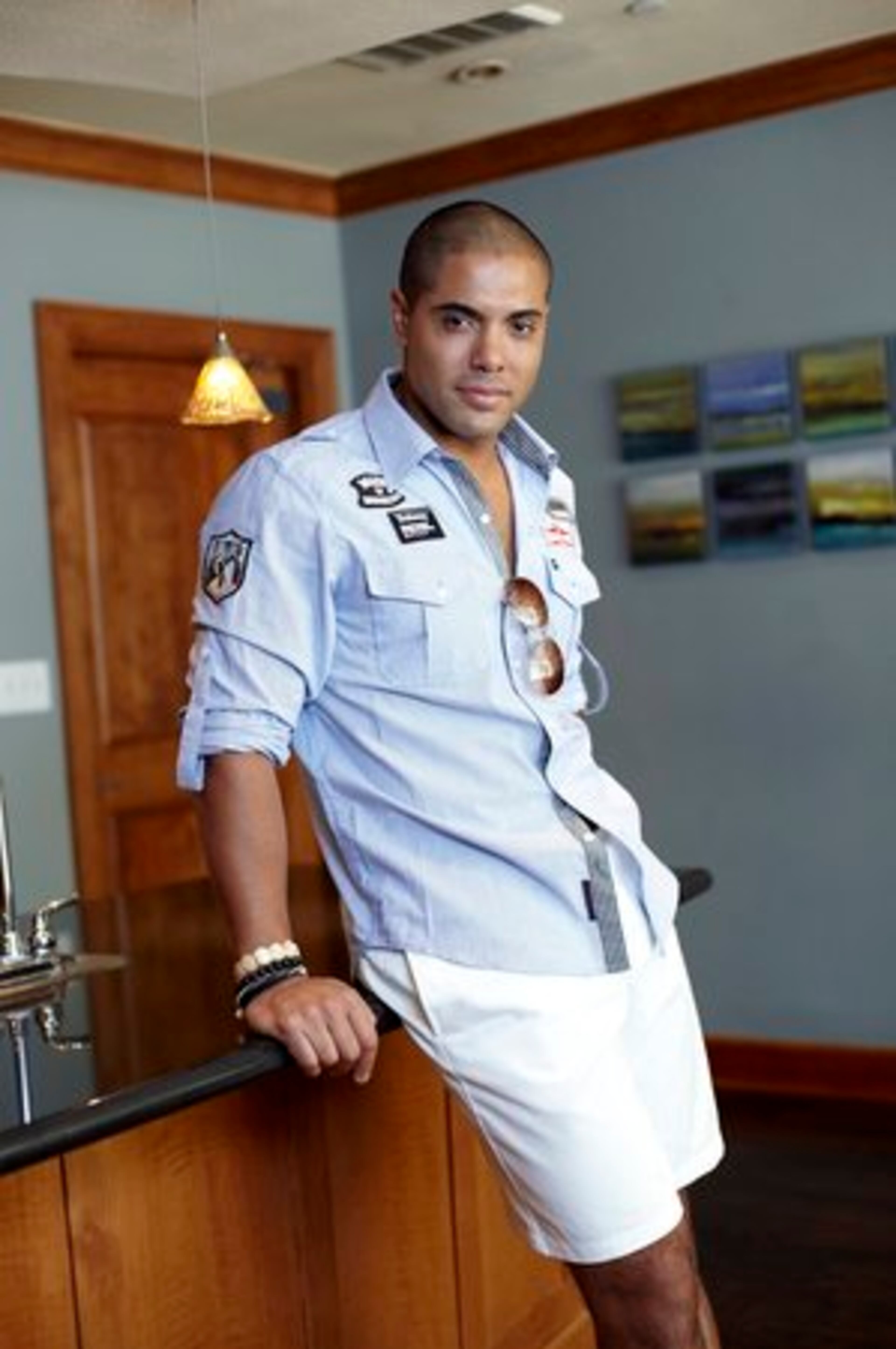 FAVORITE LABELS: "Astor & Black, Domenico Vacca, Gucci, TM Lewin, Testoni, Ralph Lauren and Barker Black." Ramos wears a casual shirt with custom patches from Moda404 in Atlanta along with his Ralph Lauren chinos.