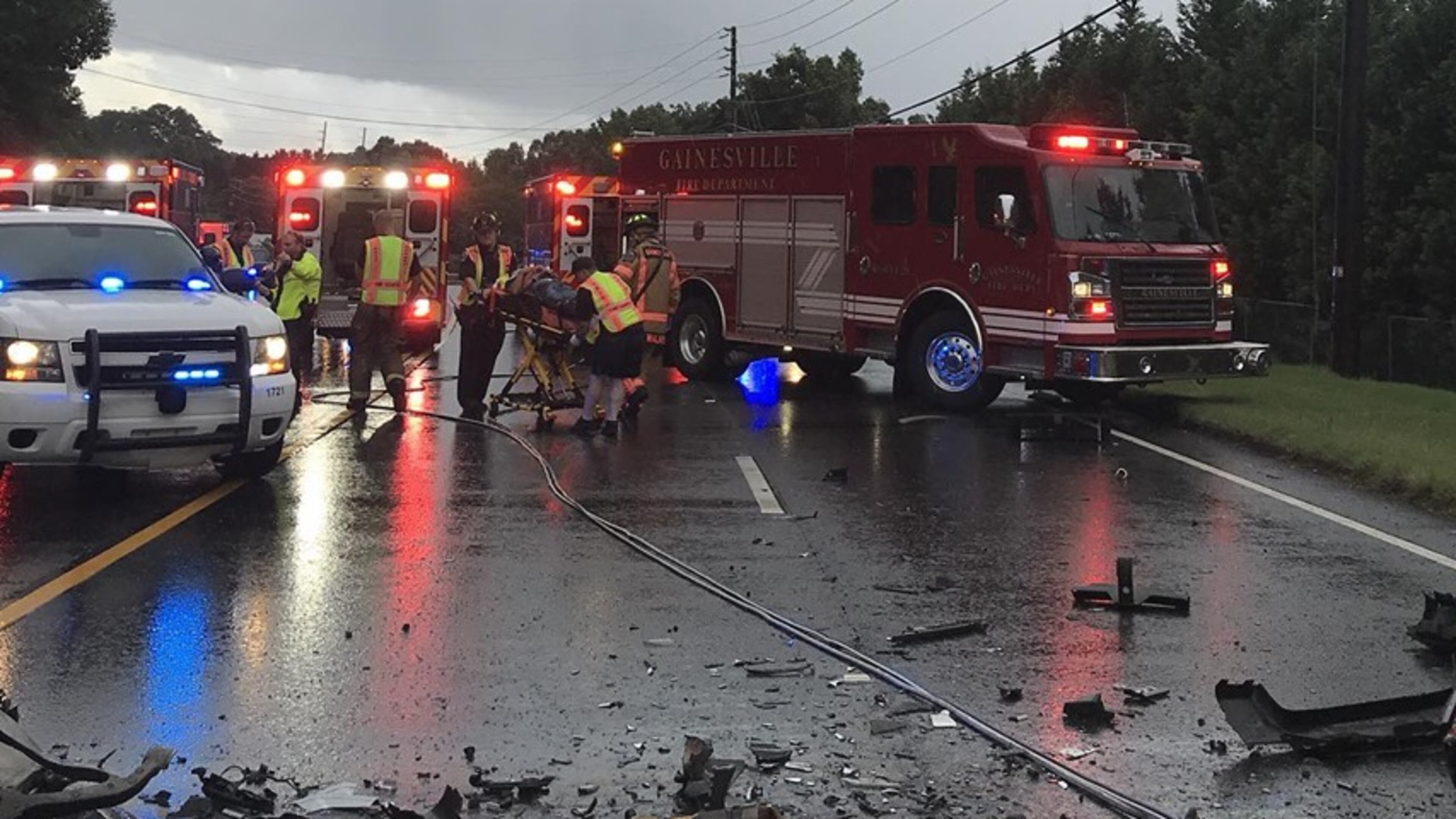 Three people were hurt in a head-on crash in Gainesville.