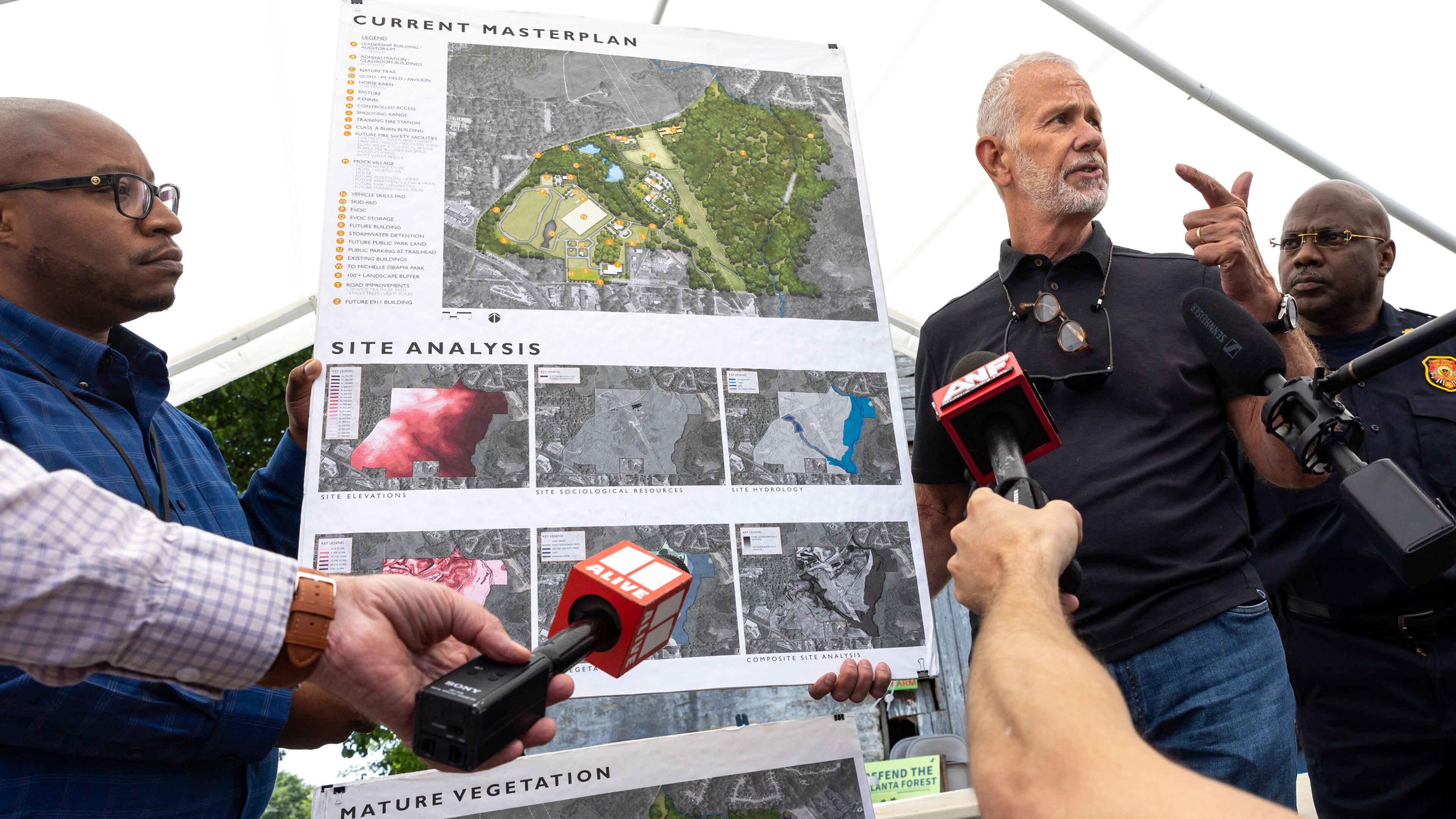 Bob Hughes, principal and founding partner of HGOR, speaks at a media tour of the site for the proposed Atlanta Public Safety Training Center on Friday, May 26, 2023. HGOR is the master planner for the site. (Arvin Temkar/The Atlanta Journal-Constitution/TNS)