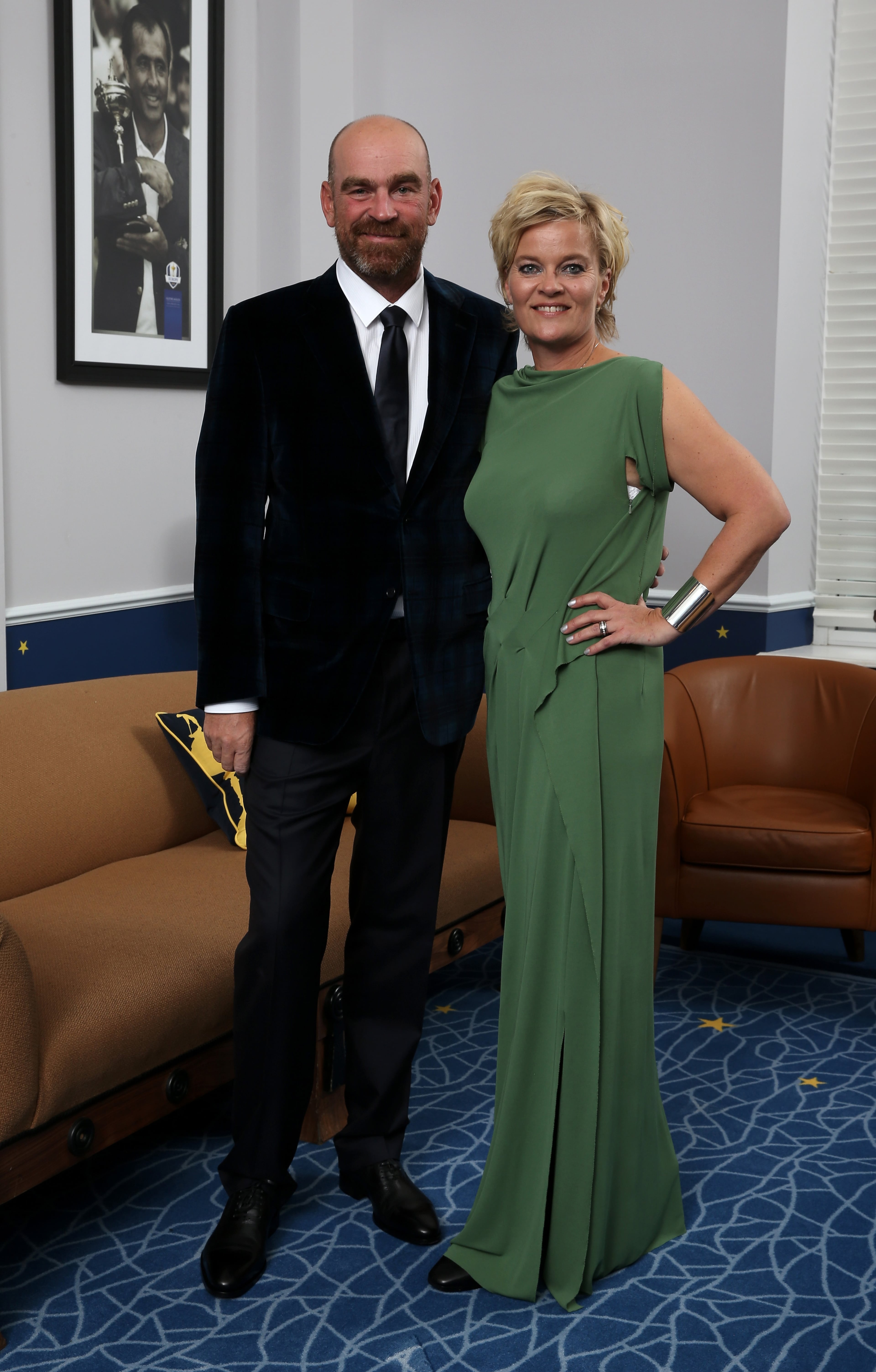 Thomas Bjorn of Europe and his wife, Pernilla Bjorn, pose for a photograph at the Gleneagles Hotel before leaving for the Ryder Cup Team Gala Dinner on Sept. 24, 2014, in Auchterarder, Scotland.
