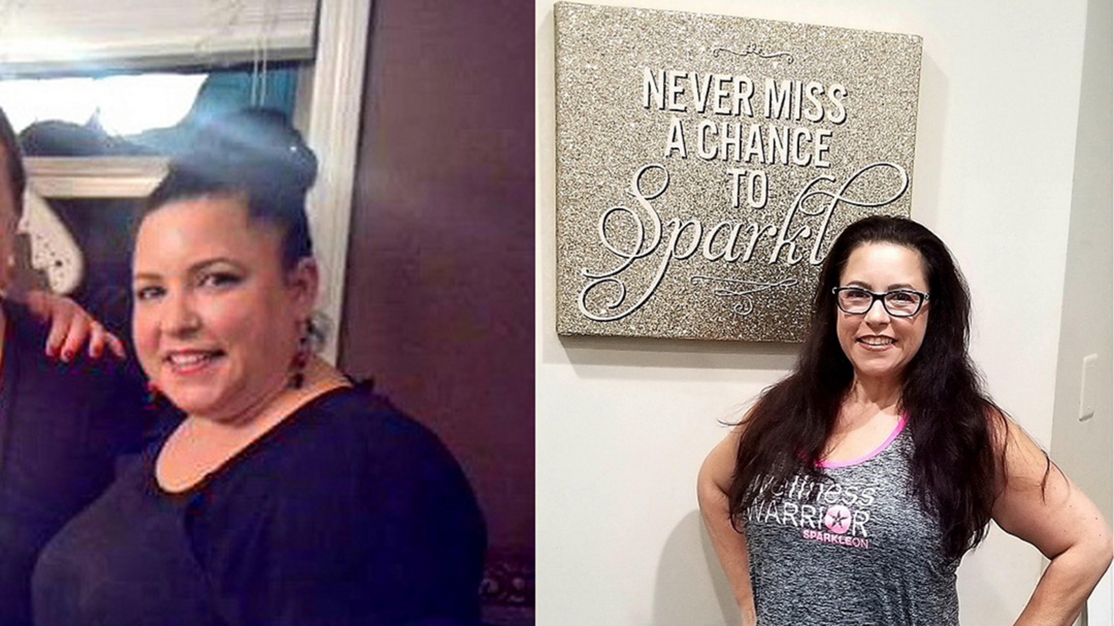 In the photo on the left, taken in December 2015, Beth Sherwood weighed 248 pounds. In the photo on the right, taken this month, she weighed 169 pounds. (Photos contributed by Beth Sherwood)