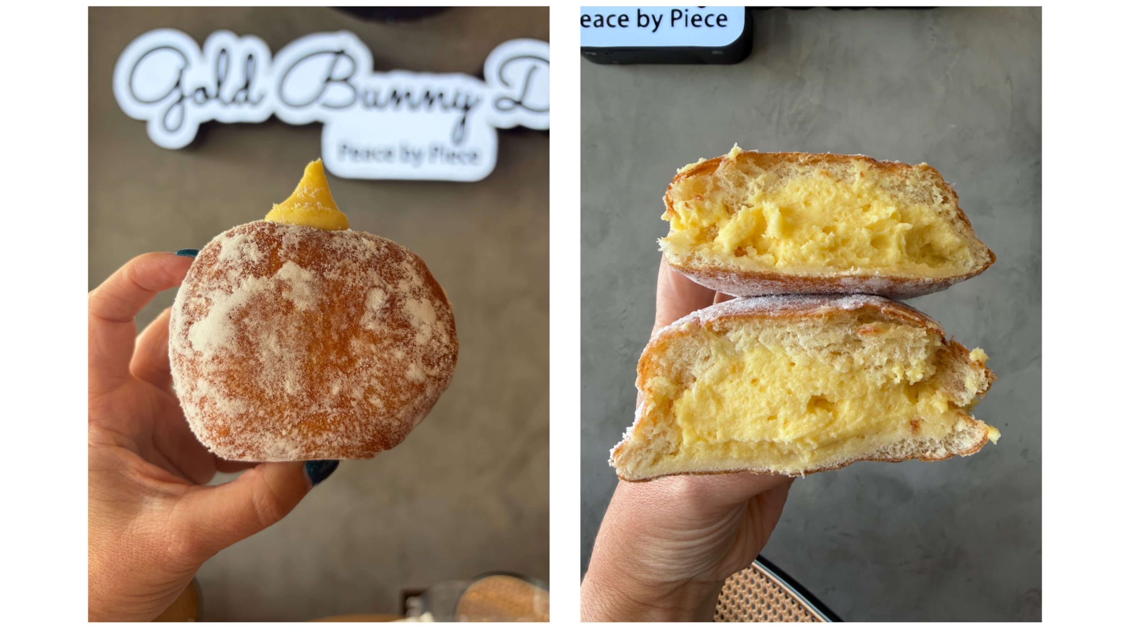 The mango passion cream doughnut at Gold Bunny. (Lia Picard for the AJC)
