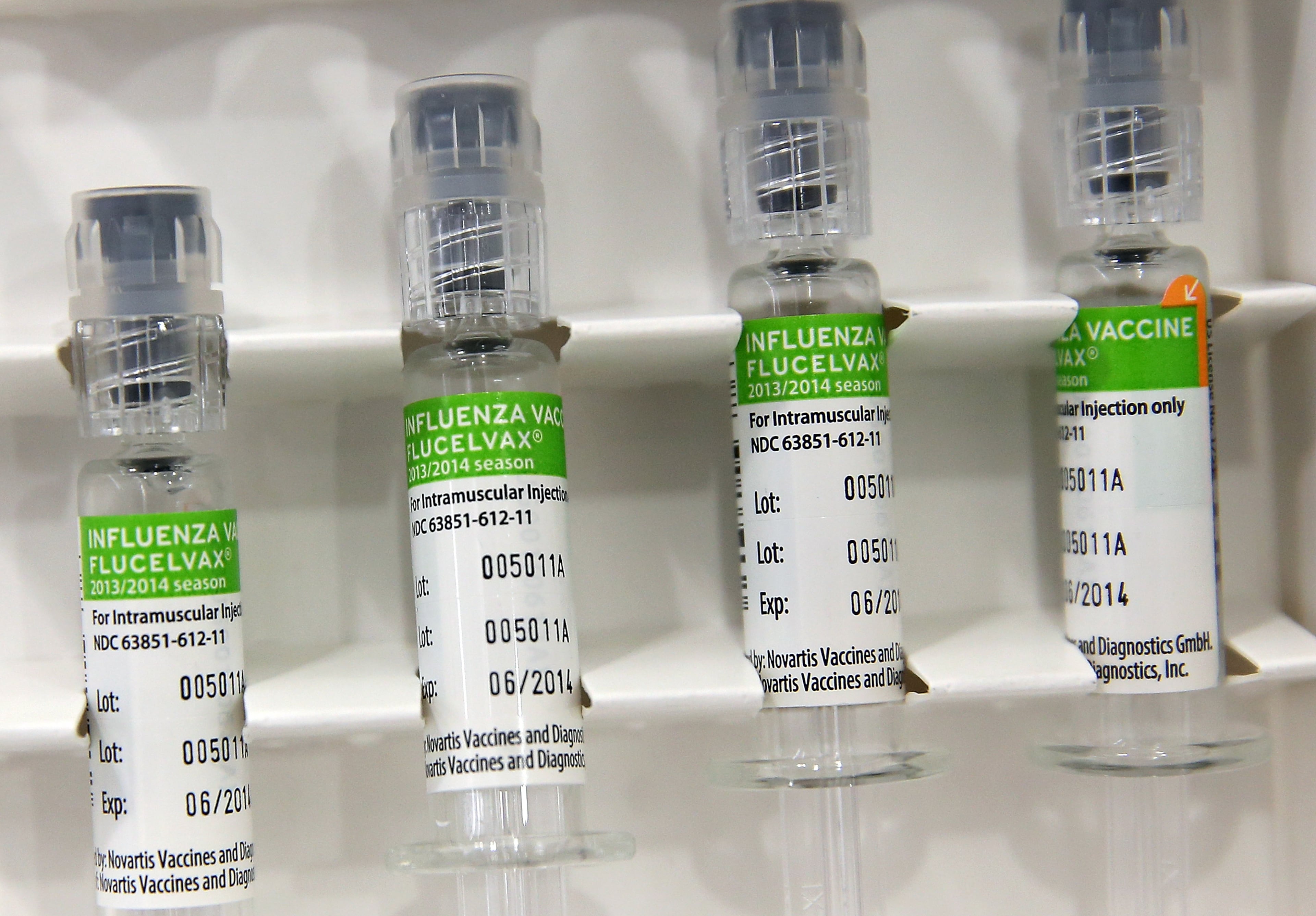 CONCORD, CA - JANUARY 14: Syringes filled with influenza vaccination are seen at a Walgreens Pharmacy on January 14, 2014 in Concord, California. Public health officials are encouraging residents to get flu shots as an aggressive strain of the H1N1 "swine flu" has killed 15 people in the San Francisco Bay Area. (Photo Illustration by Justin Sullivan/Getty Images)