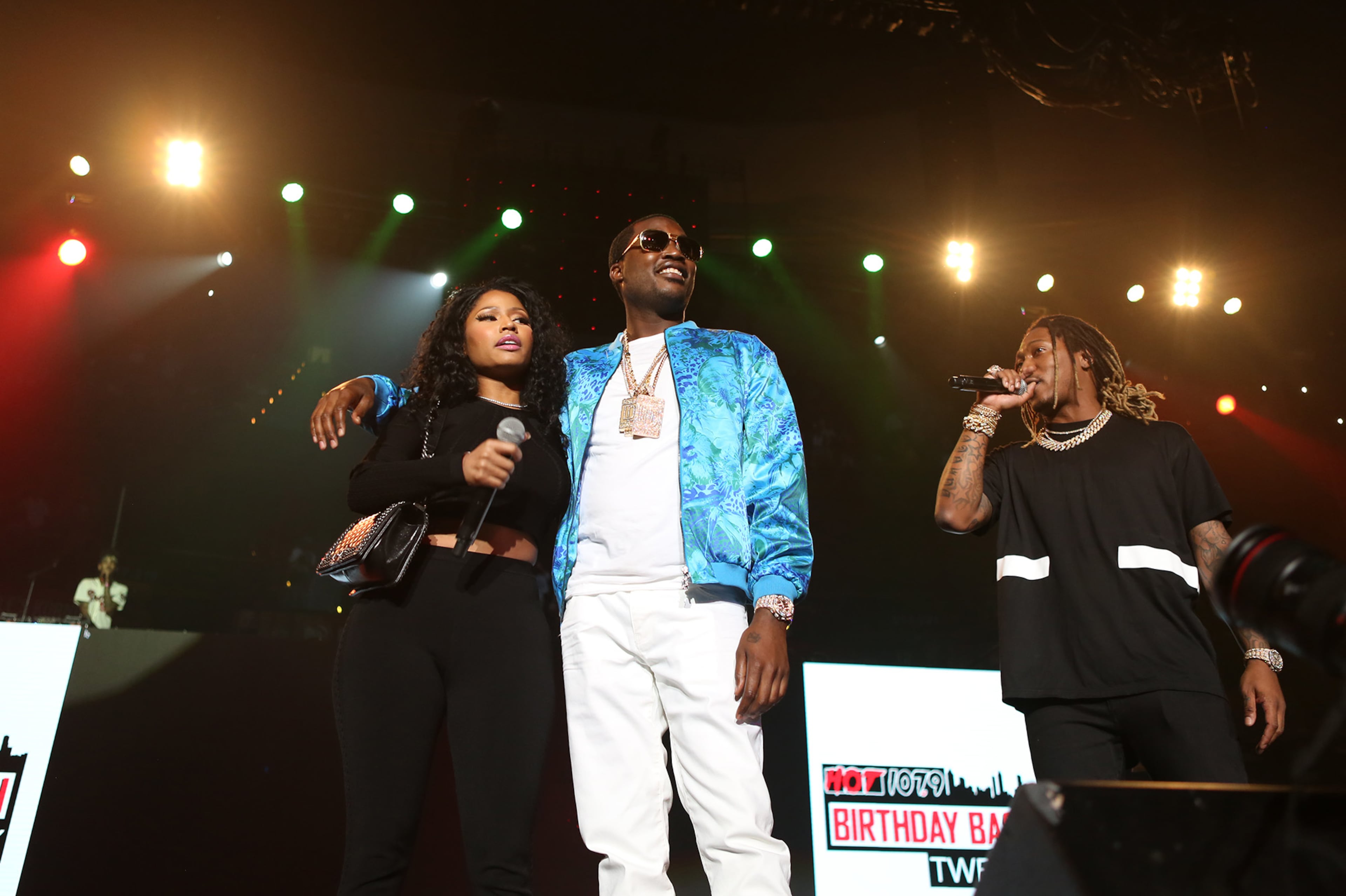 June 20, 2015 -- ATLANTA -- Nicki Minaj and Meek Mill, hip-hop's newest "it" couple, join Future on the stage at the Hot 107.9 "Birthday Bash" at Philips Arena on Saturday, the 20th year of the largest hip-hop showcase in the Southeast. (Akili-Casundria Ramsess/Special to the AJC)