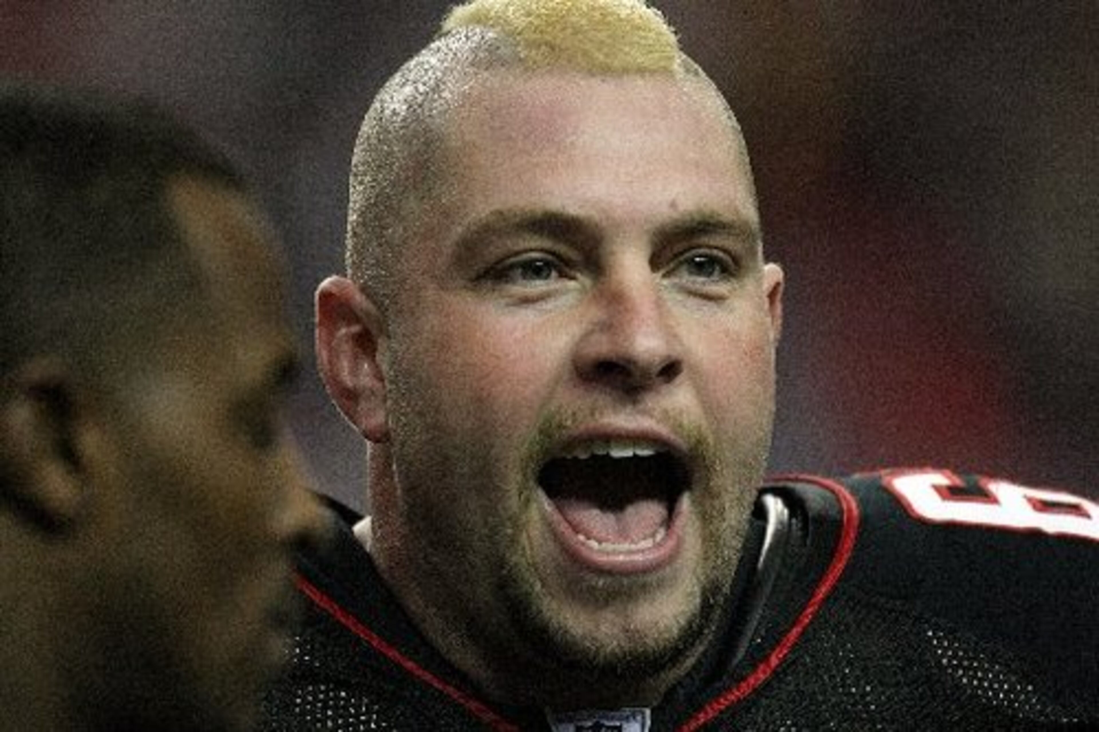 Falcons center Todd McClure sported a new bleached mohawk for the Falcons' big divisional game against Tampa Bay at the Georgia Dome Sunday.