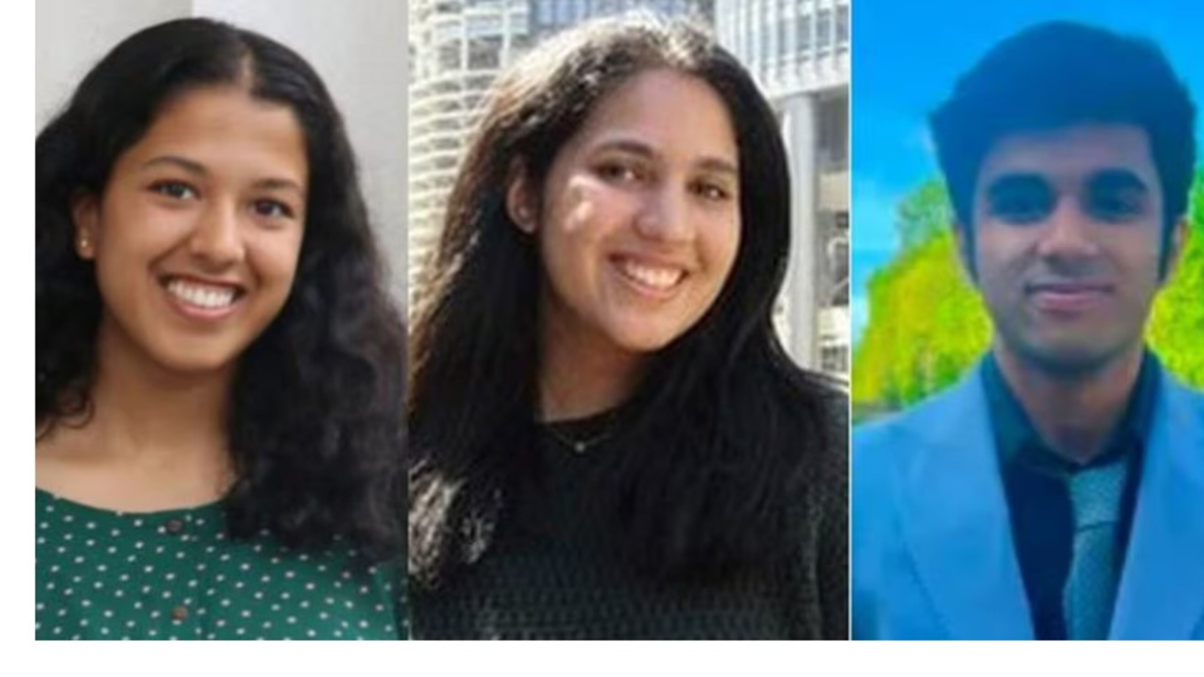 Sriya Avasarala (from left), Anvi Sharma and Aryan Joshi were all killed in the crash in Alpharetta.