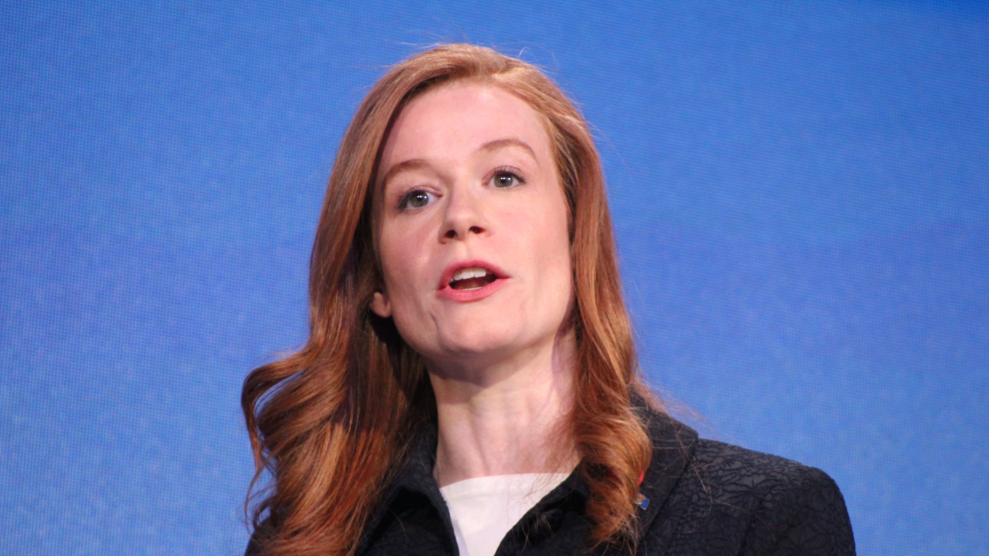 Michigan state Sen. Mallory McMorrow, D-Royal Oak, speaks during a debate between the Michigan Democratic candidates running for U.S. Senate on Thursday, May 28, 2026 on Mackinac Island, Mich. (Danielle James/The Flint Journal via AP)