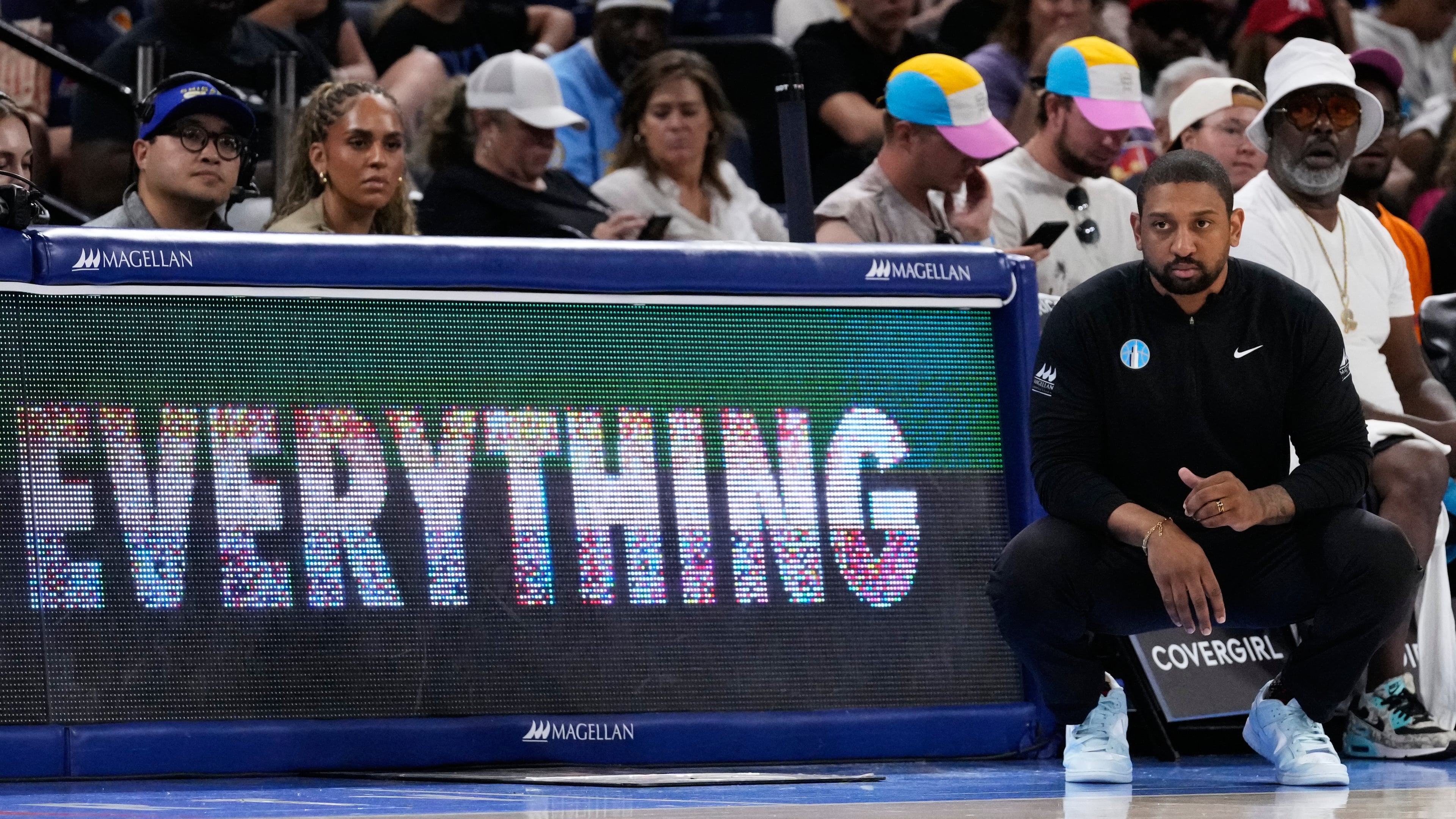 Chicago Sky head coach Tyler Marsh watches players during the second half of a WNBA basketball game against the Seattle Storm Wednesday, July 15, 2026, in Chicago. (AP Photo/Nam Y. Huh)