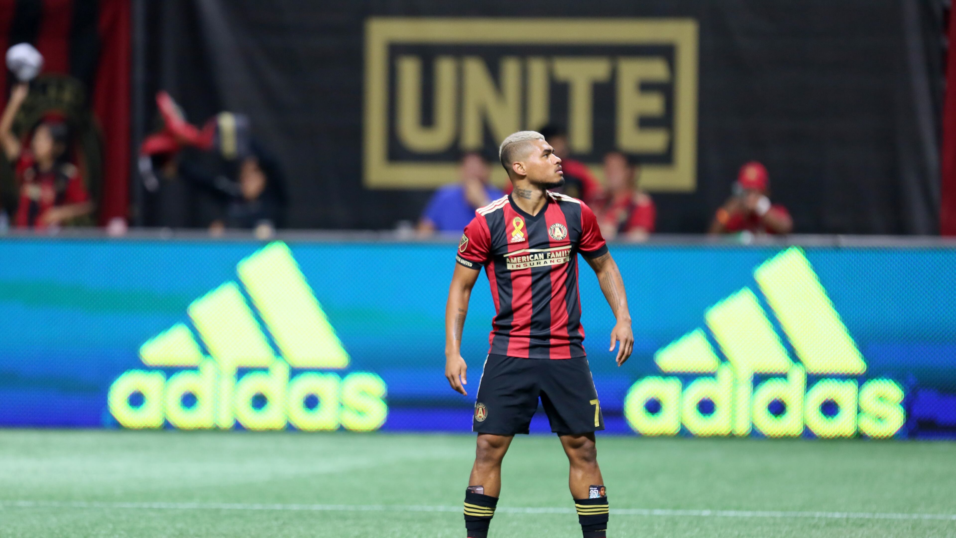 September 20, 2017 Atlanta: Atlanta United forward Josef Martinez turns to the stands after he scored the first goal for his team.
