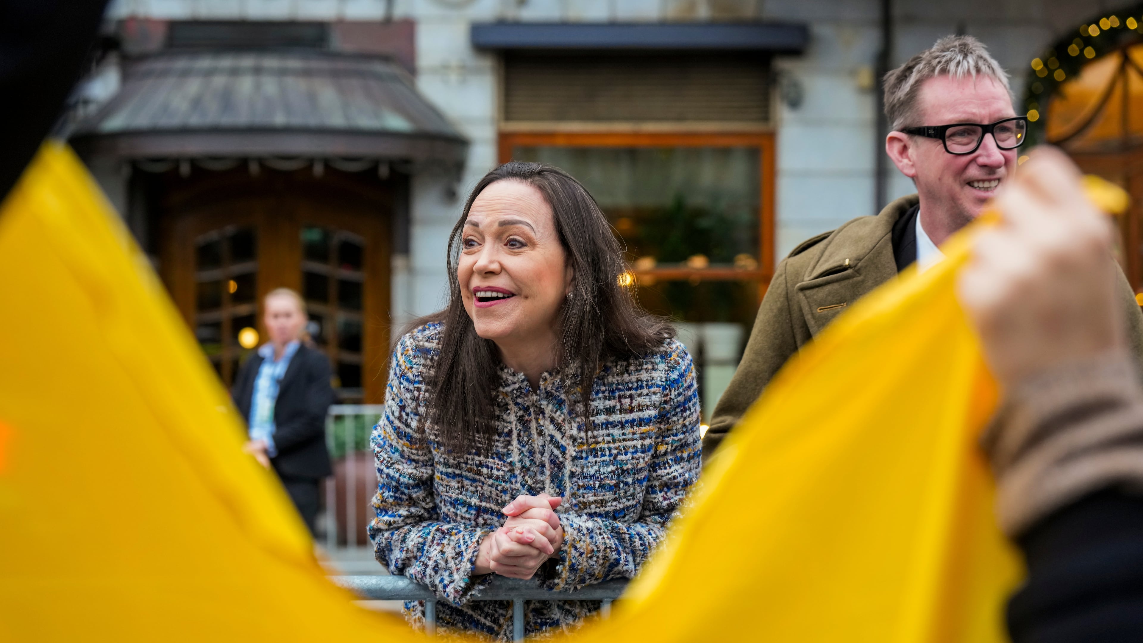 Nobel Peace Prize winner María Corina Machado with Deputy Leader of the Norwegian Nobel Committee Asle Toje, right, outside the Grand Hotel in Oslo, Friday Dec. 12, 2025. (Ole Berg-Rusten/NTB via AP)