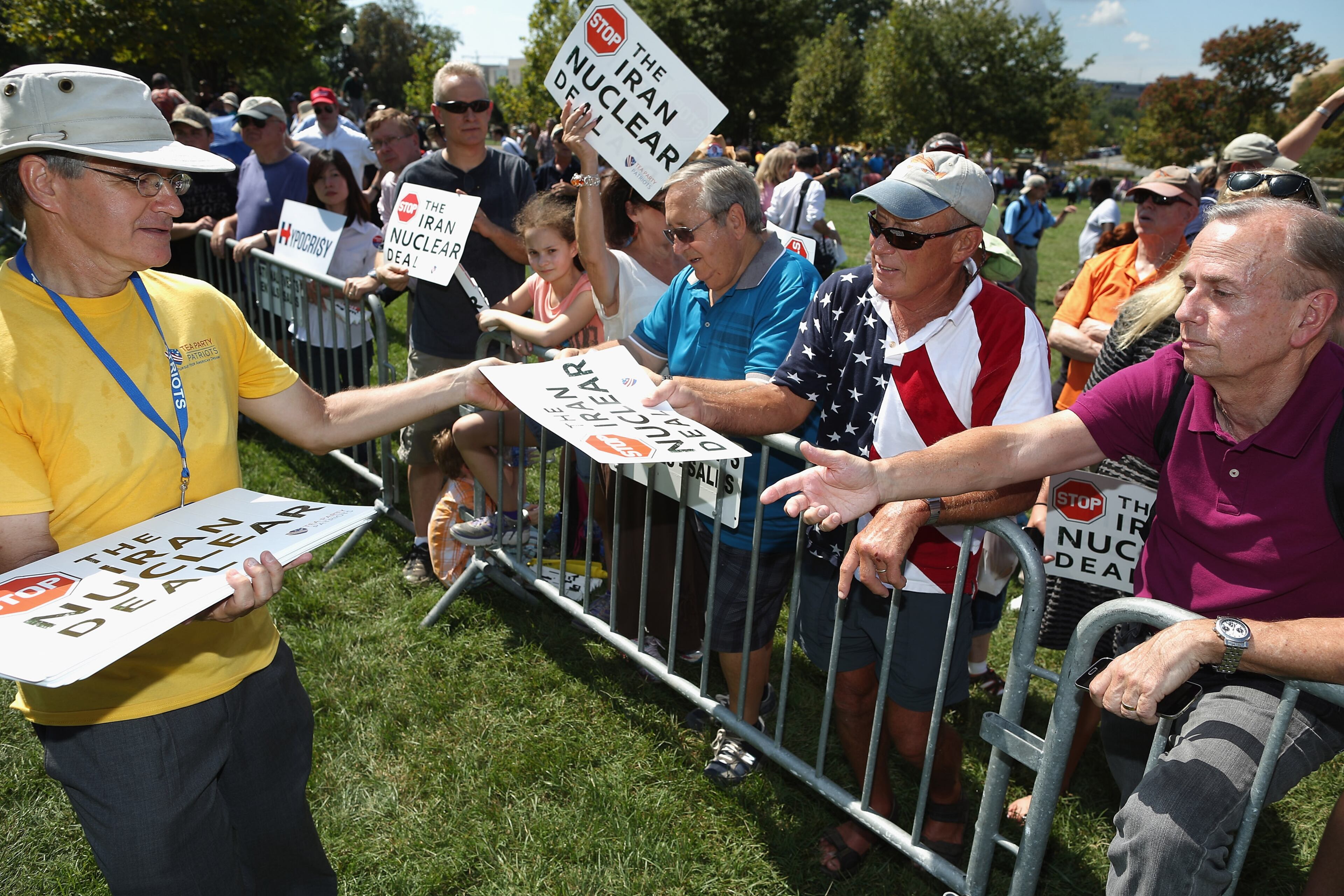 WASHINGTON, DC - SEPTEMBER 09: Tea Party supporters gather on the West Front Lawn for a rally against the Iran nuclear deal at the U.S. Capitol September 9, 2015 in Washington, DC. Thousands of peole gathred for the rally, organized by the Tea Party Patriots, featured conservative pundits and politicians. (Photo by Chip Somodevilla/Getty Images)