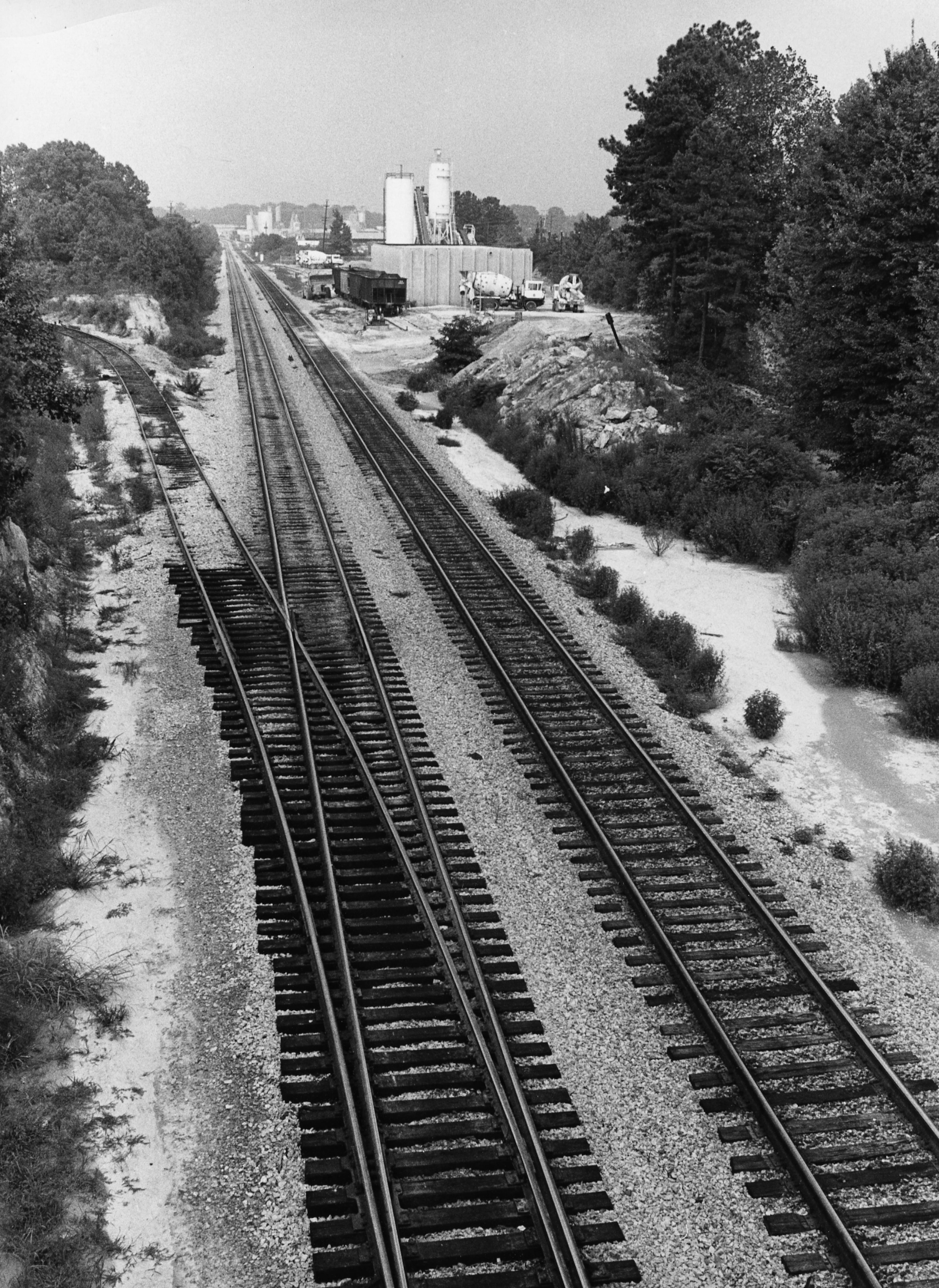 Chamblee's railroad track lined with concrete products manufacturers. (Robert Connell / AJC staff) 1970