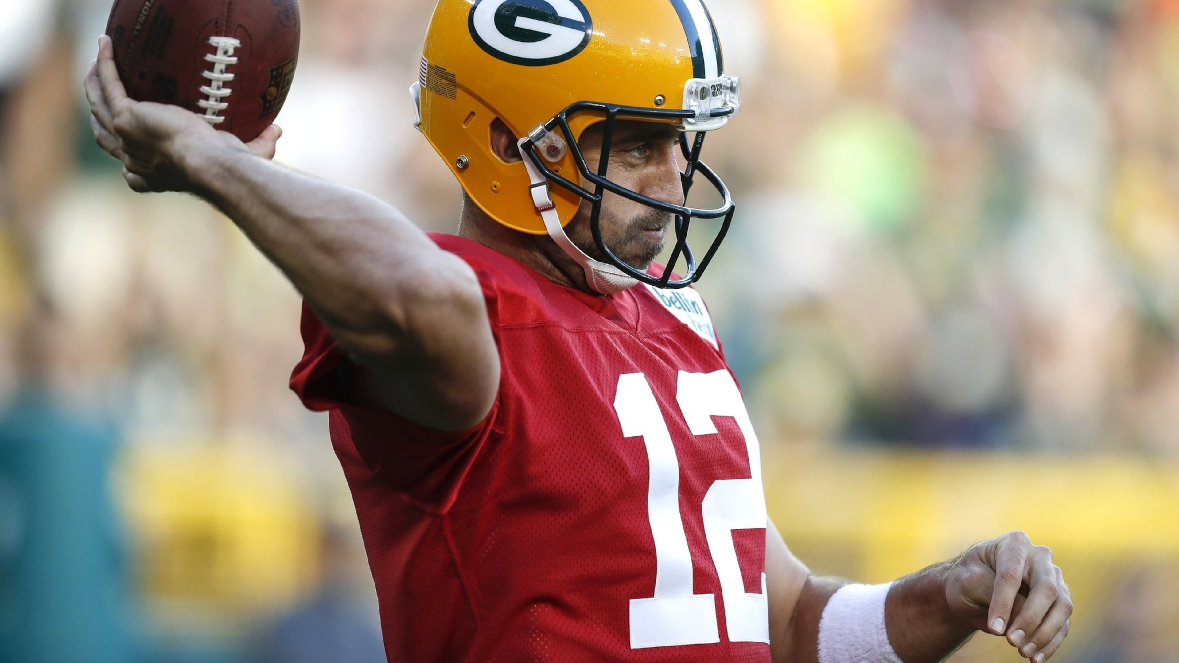 In this July 31, 2016, file phtoo, Green Bay Packers quarterback Aaron Rodgers throws during NFL football training camp, in Green Bay, Wis. Rodgers came back a little leaner after some changes to his diet, recharged for another run at a Super Bowl trophy he’s touched once, five years ago. (AP Photo/Matt Ludtke, File)