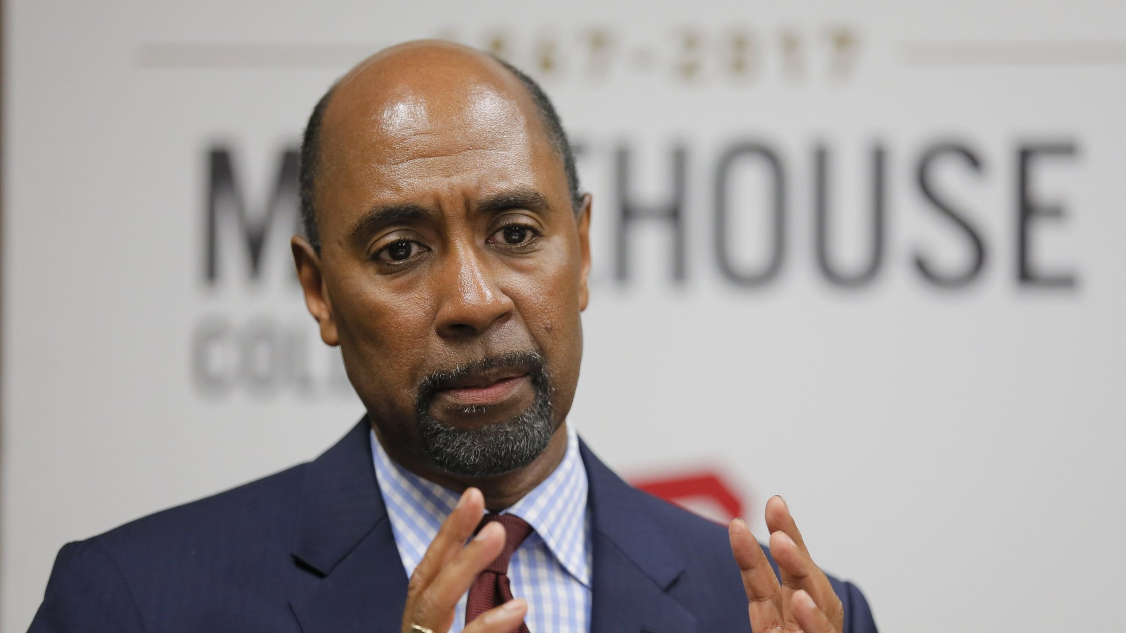 April 13, 2017 - Atlanta - Morehouse College’s interim president, William Taggart held a news conference Thursday to discuss the school’s path going forward. BOB ANDRES /BANDRES@AJC.COM