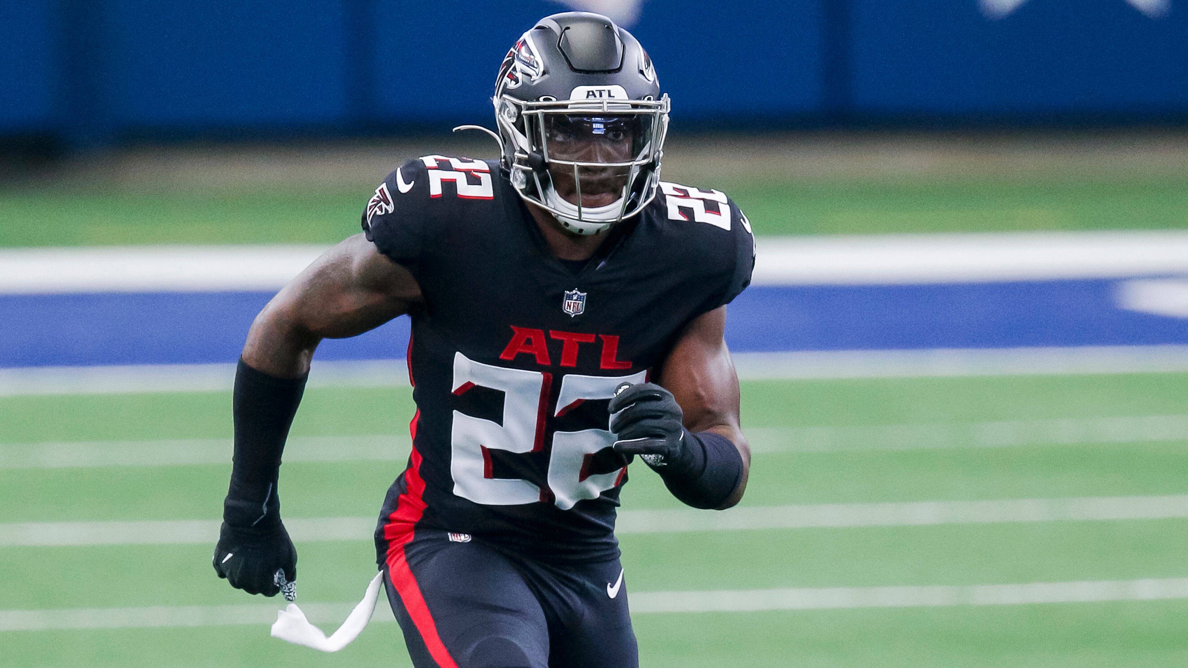 Falcons strong safety Keanu Neal (22) defends against the Dallas Cowboys on Sunday, Sept. 20, 2020, in Arlington, Texas. (AP Photo/Brandon Wade, File)