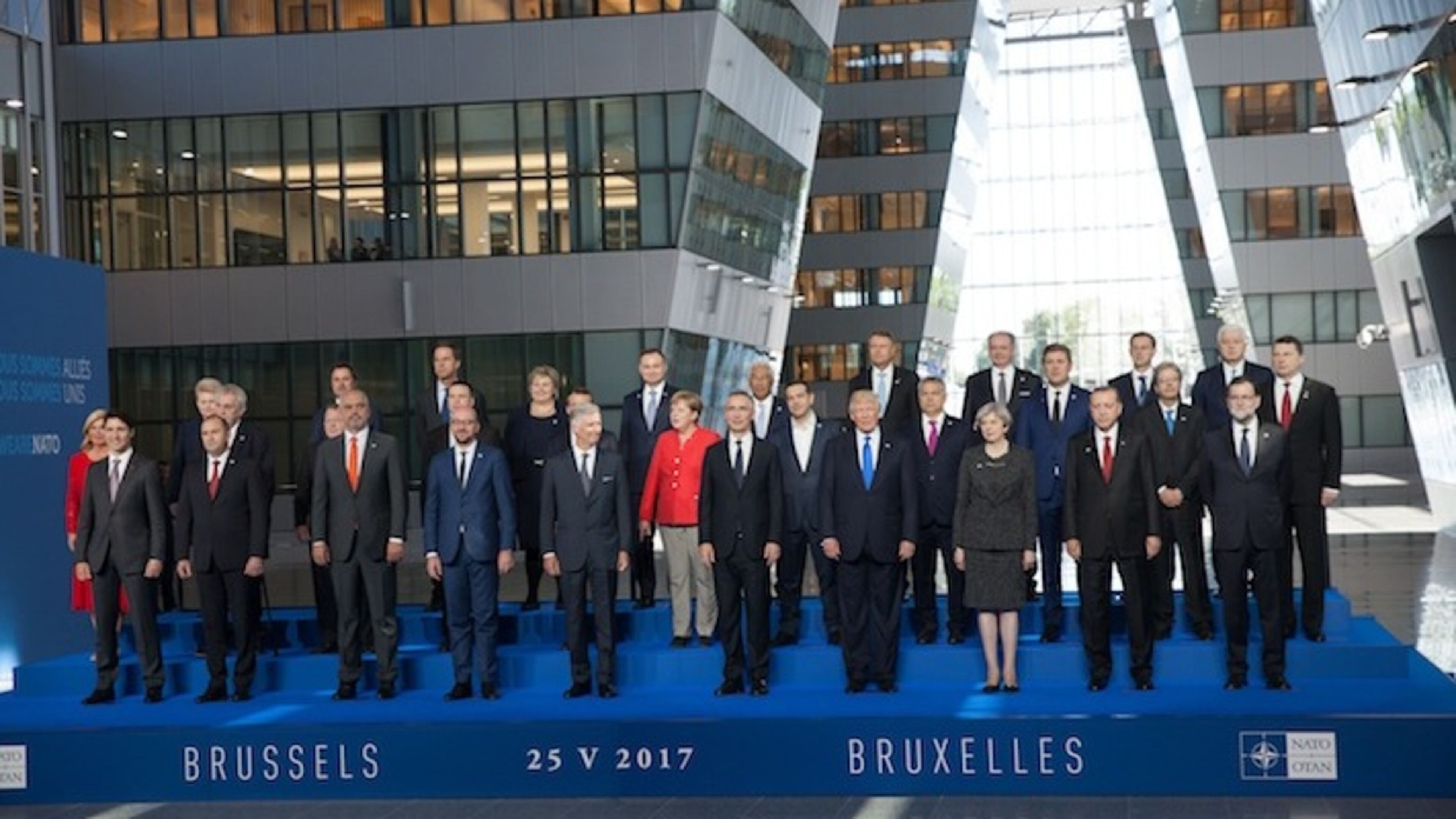 Heads of State, NATO members, pose during the NATO (North Atlantic Treaty Organization) summit at the NATO headquarters, in Brussels, on May 25, 2017. (Arne Gillis/NurPhoto/Sipa USA/TNS)